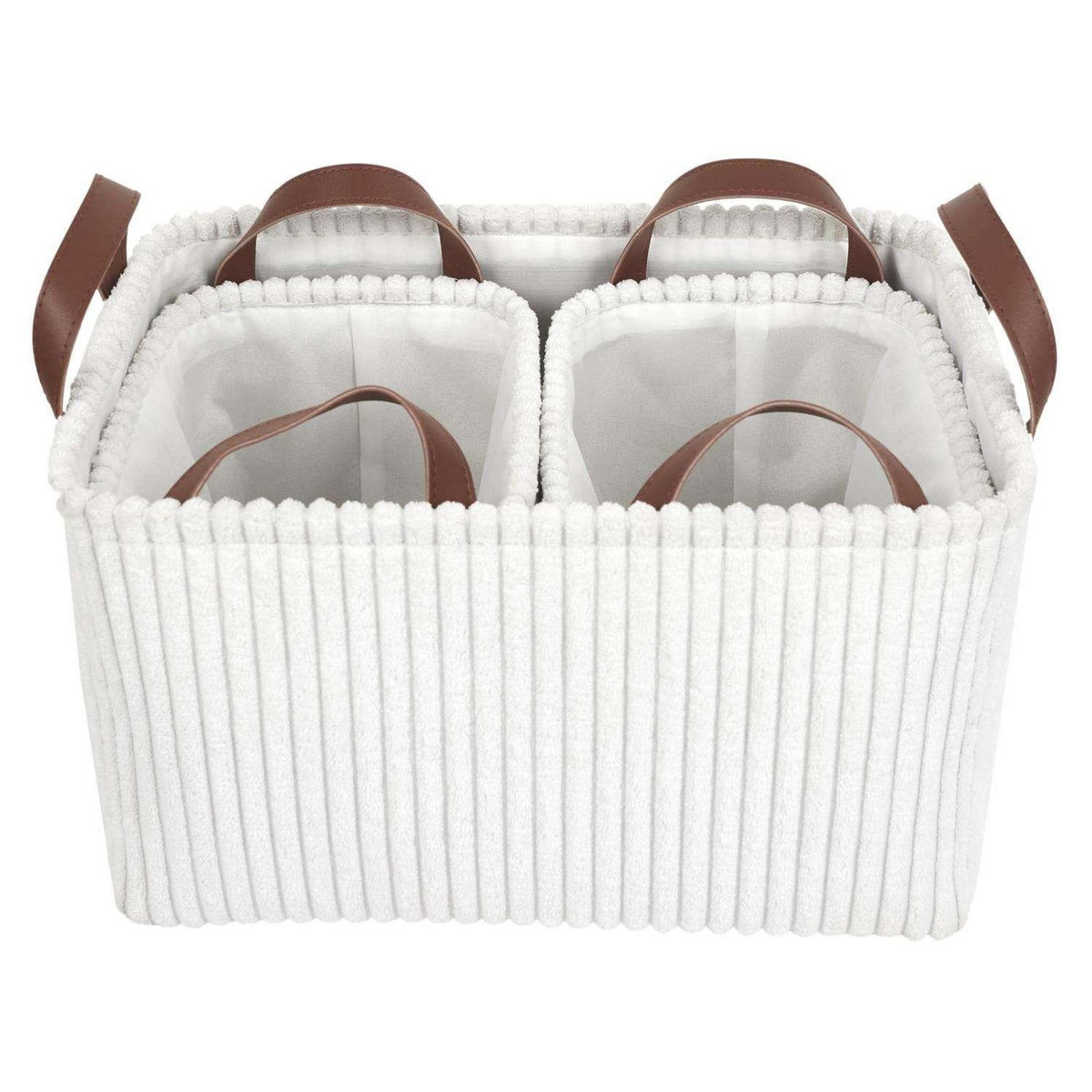 The Home Deco Factory Lot de 3 paniers de rangement en tissu côtelé - Blanc