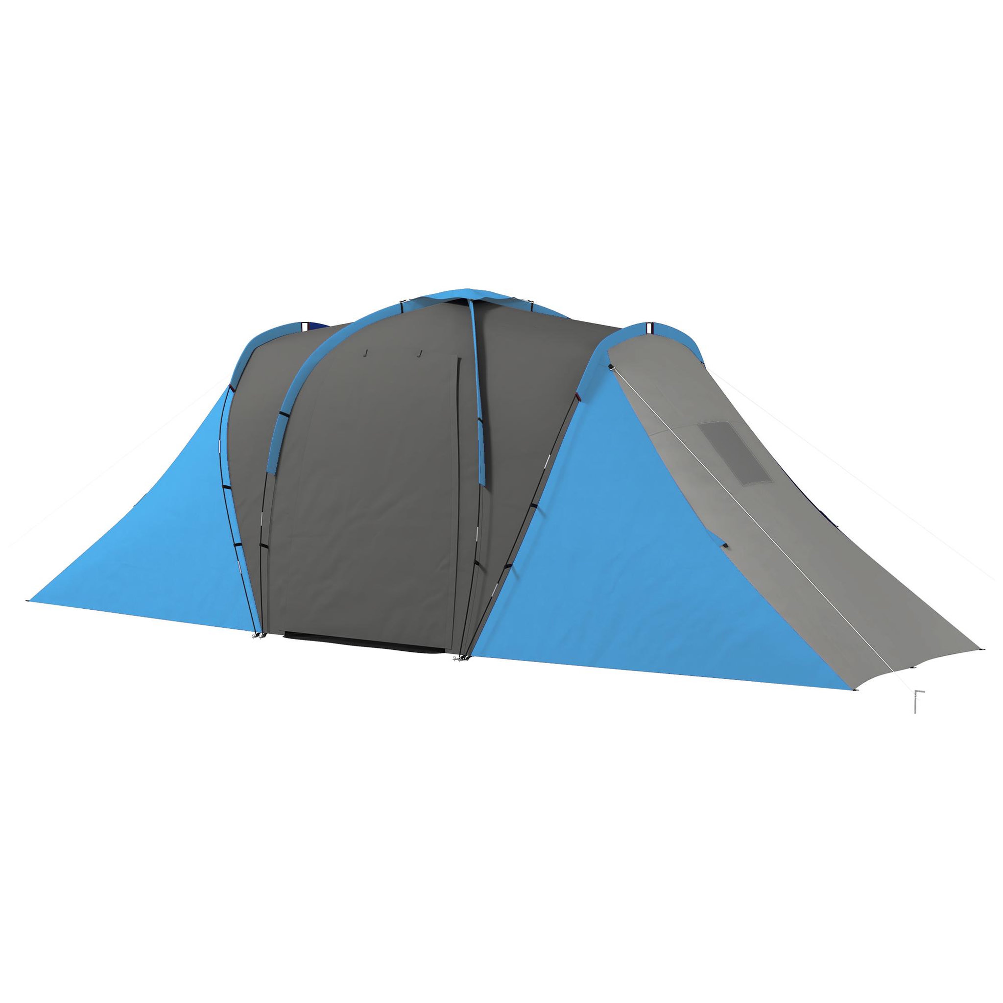 Voir la diapositive 2 : OUTSUNNY Tente de camping familiale 4-6 pers. - tente tunnel 2 grandes portes sac inclus - fibre verre polyester gris bleu