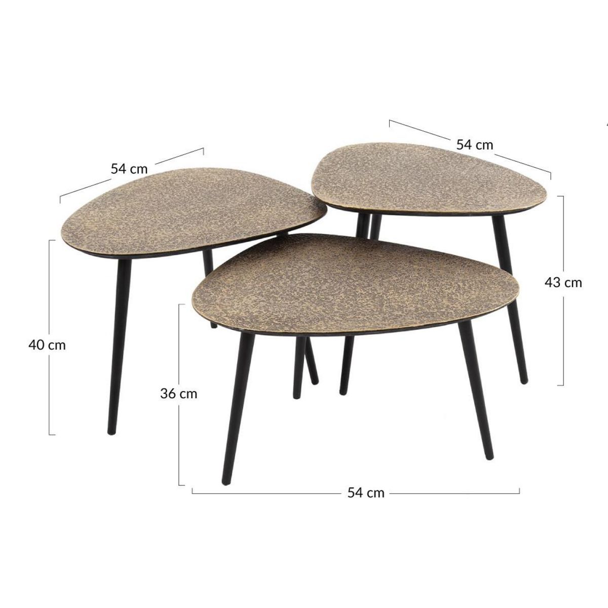 LISA DESIGN Kahoni - lot de 3 tables basses gigognes - doré et noir - 54 cm