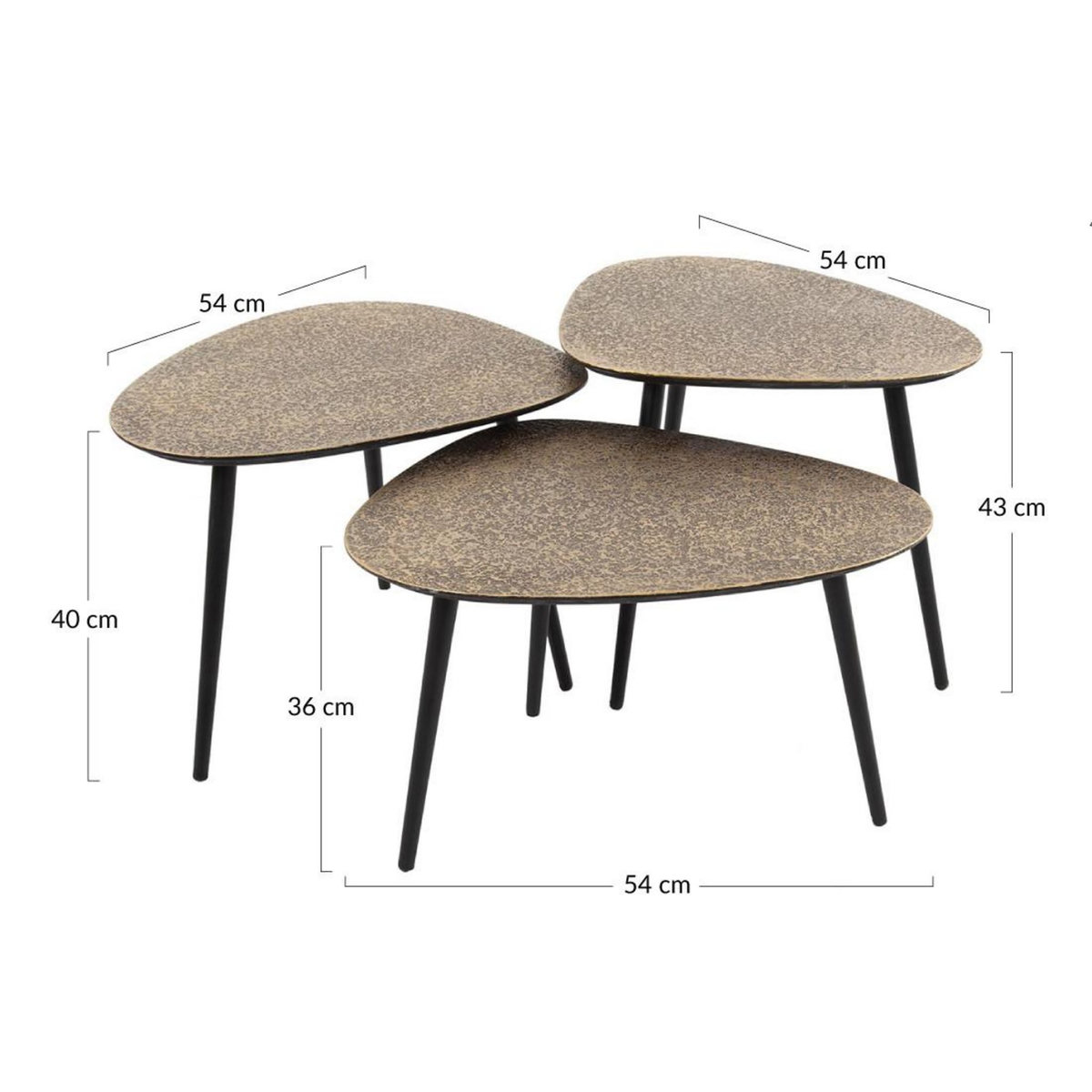 LISA DESIGN Kahoni - lot de 3 tables basses gigognes - doré et noir - 54 cm