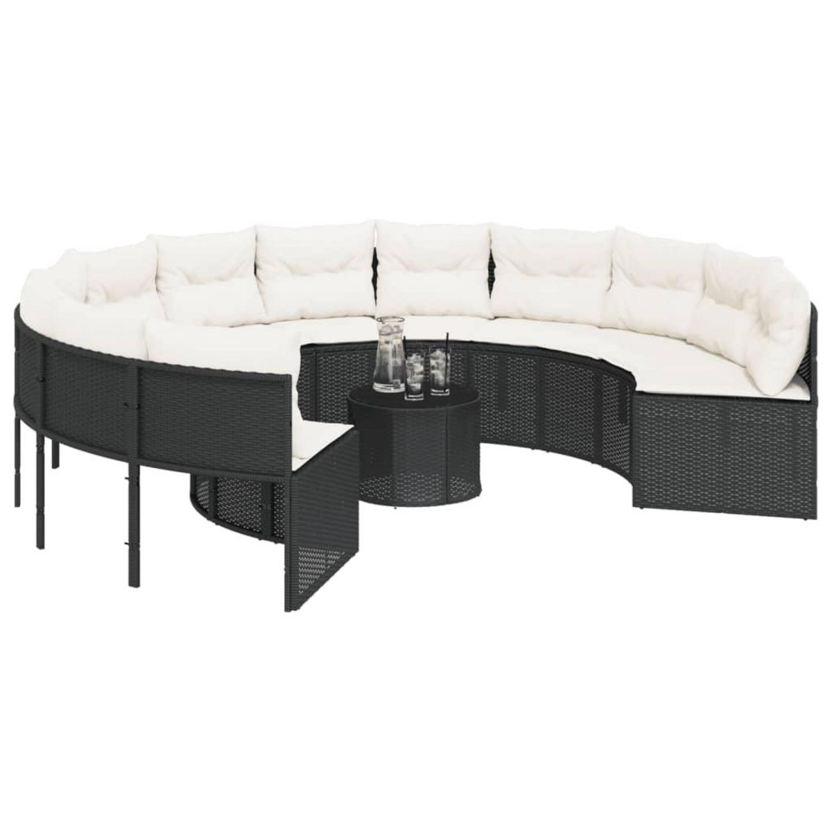 VIDAXL Canape de jardin avec table coussins rond noir resine tressee