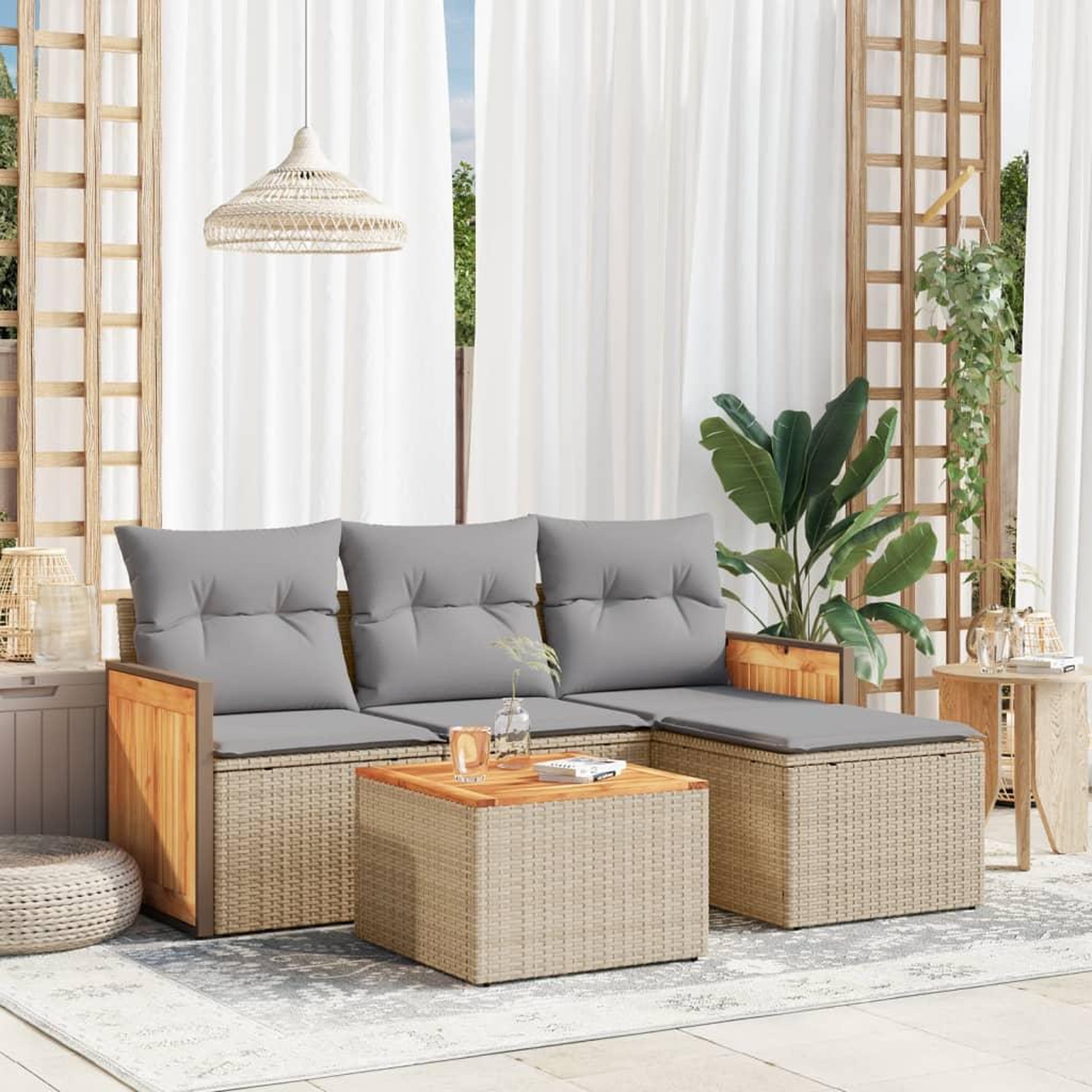 VIDAXL Salon de jardin avec coussins 5 pcs beige resine tressee