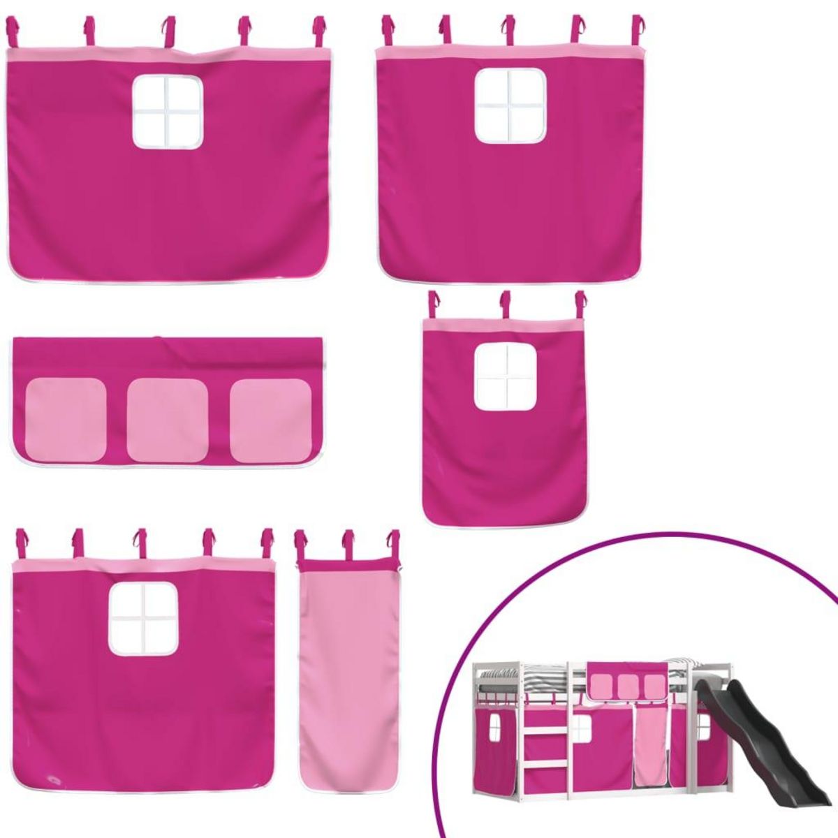 VIDAXL Lit superpose sans matelas avec toboggan et rideaux 90x190 cm