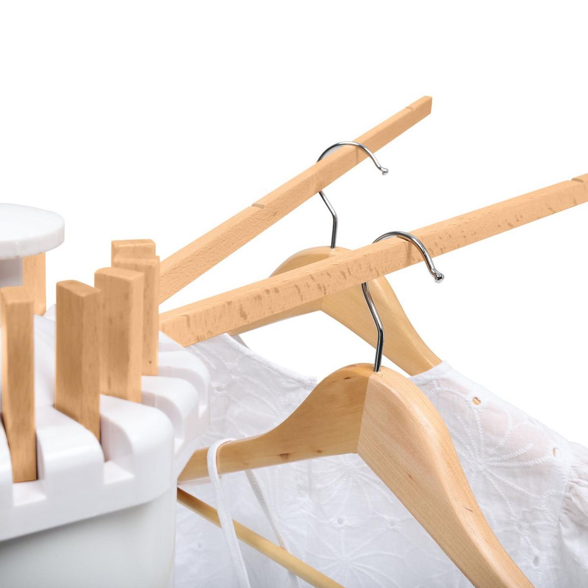 ID MARKET Séchoir à linge à rayons rotatif et pliable capacité 21M blanc et bois