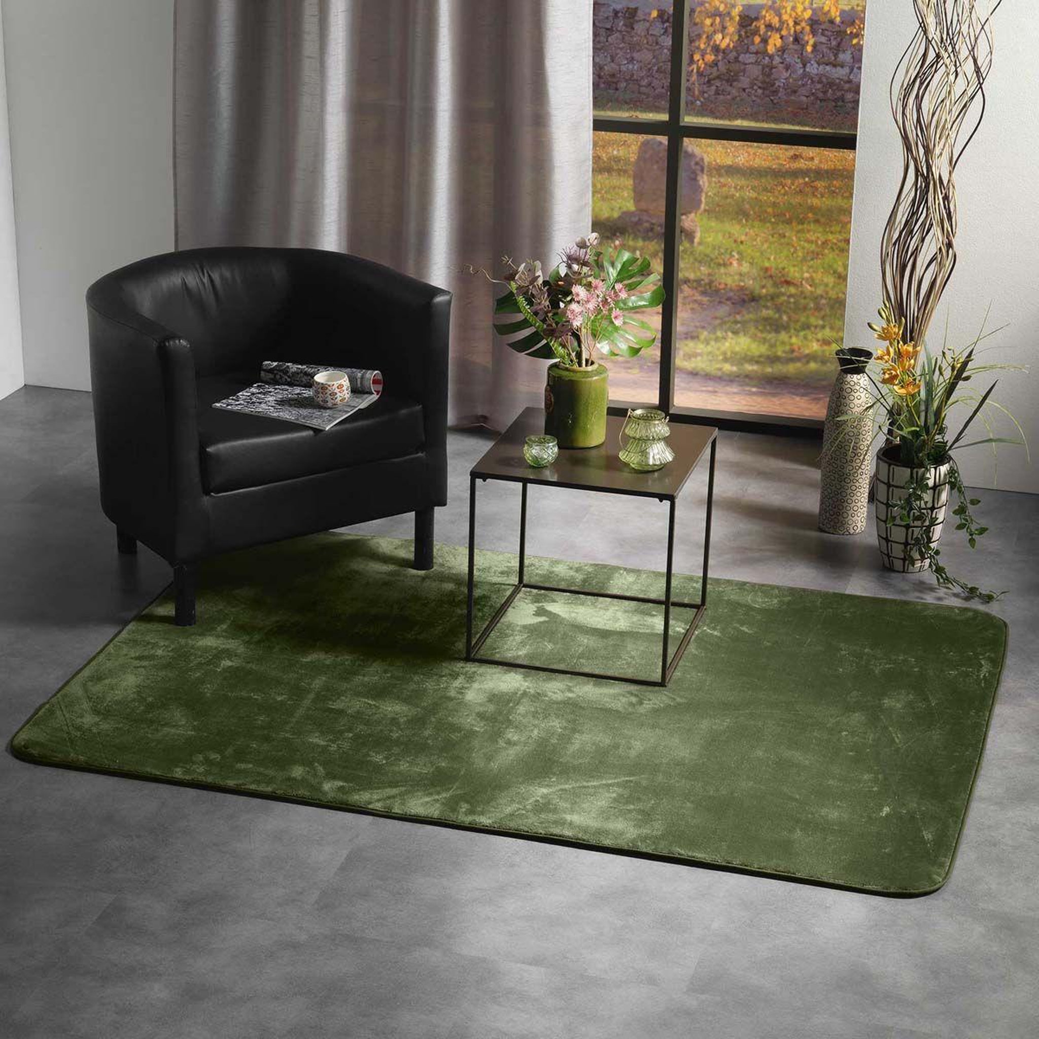 Voir la diapositive 4 : Douceur d'Intérieur Tapis uni en flanelle  flanou  120x170cm kaki
