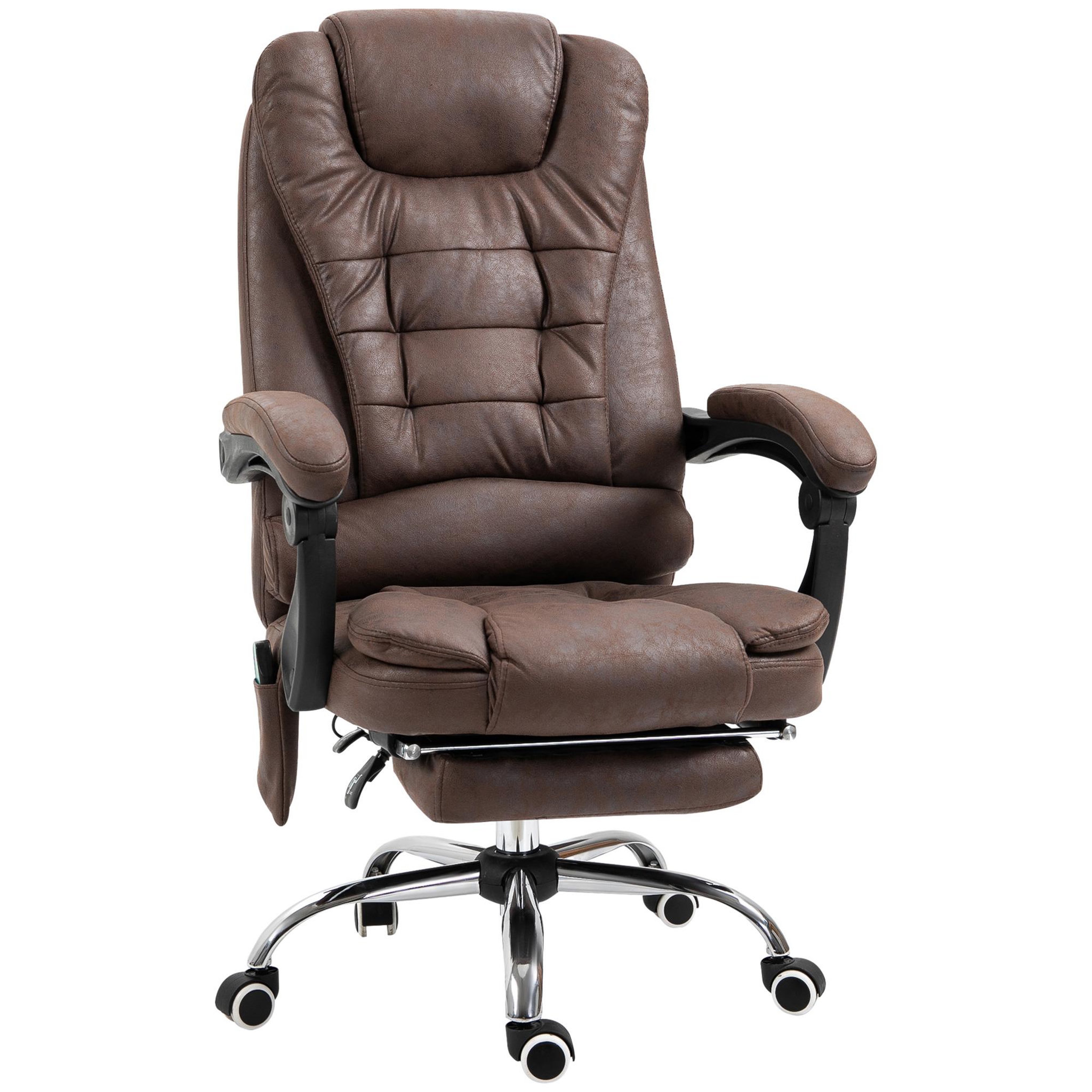 VINSETTO Fauteuil de bureau direction massant chauffant hauteur réglable dossier inclinable repose-pied rétractable tissu technique marron