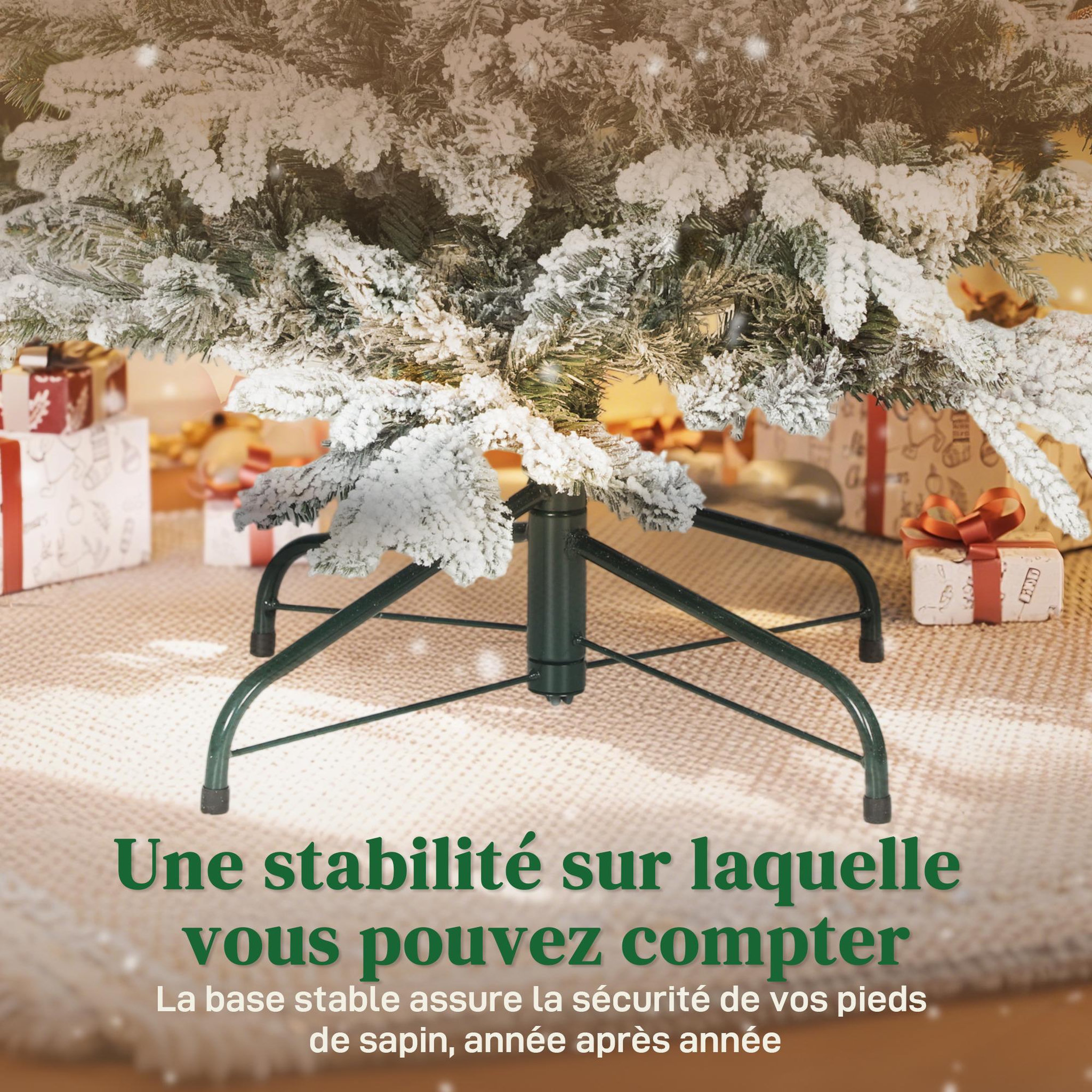 Voir la diapositive 6 : HOMCOM Sapin de Noël artificiel enneigé H.180cm 1815 branches grand réalisme support métal pliable vert blanc