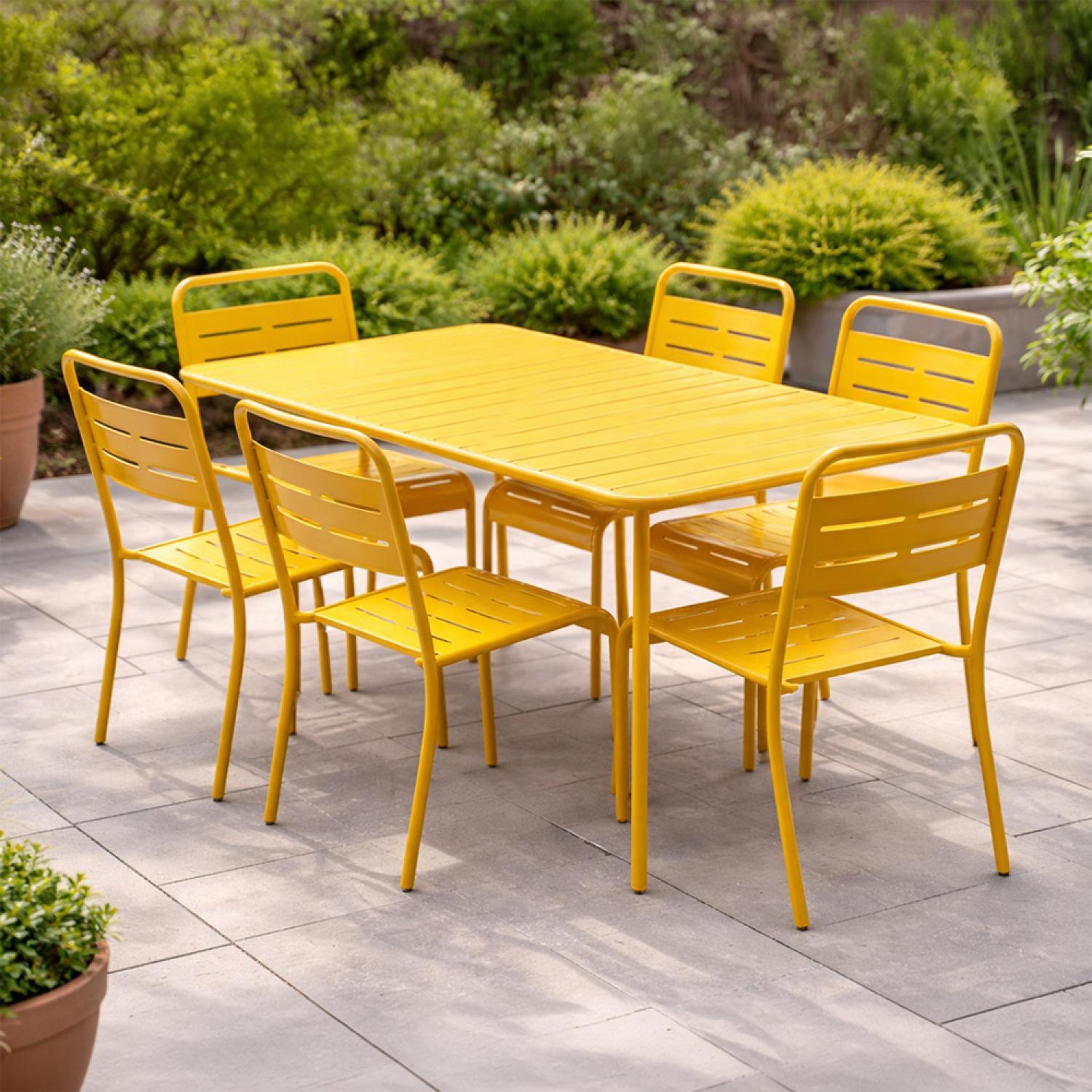 Voir la diapositive 2 : CONCEPT USINE Ensemble table de jardin 160 cm et 6 chaises jaune BERGAME