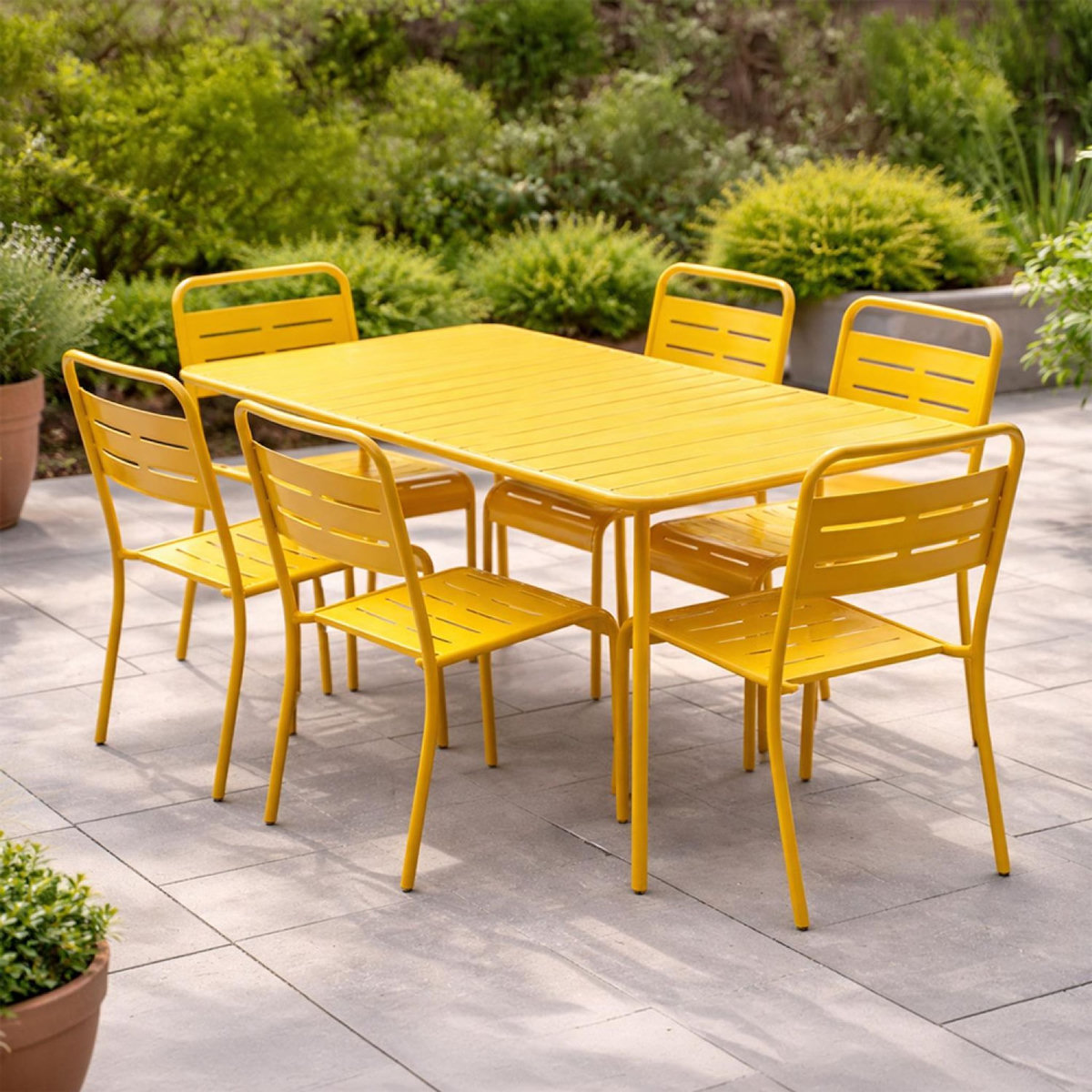 CONCEPT USINE Ensemble table de jardin 160 cm et 6 chaises jaune BERGAME