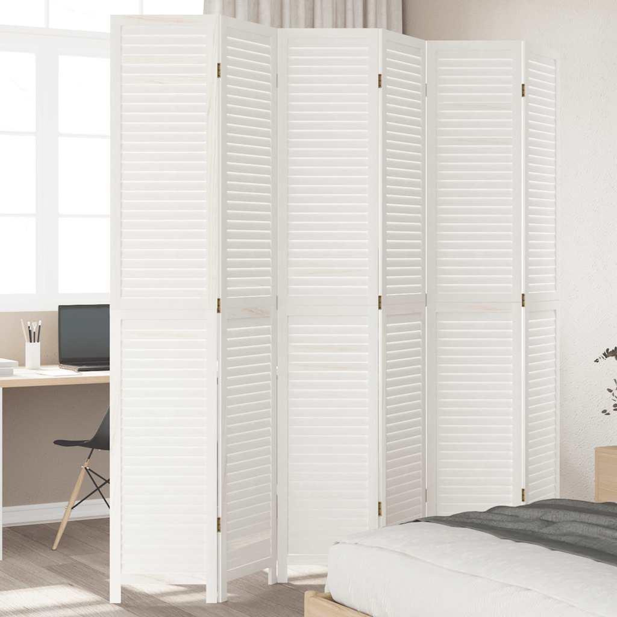 VIDAXL Cloison de separation 6 panneaux blanc bois de paulownia massif