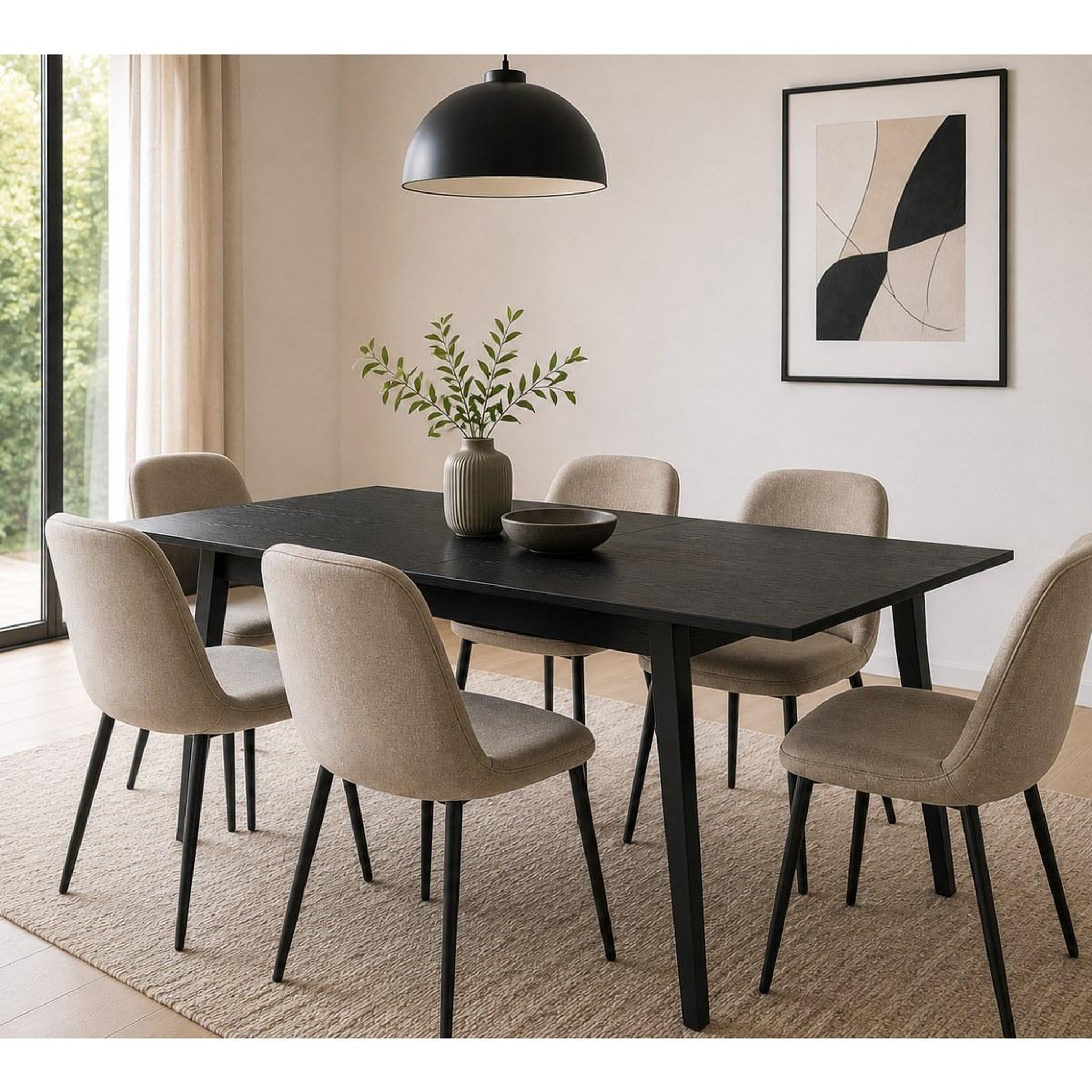 Voir la diapositive 2 : JLC KREATION Table de salle à manger extensible noire 180cm dimitri