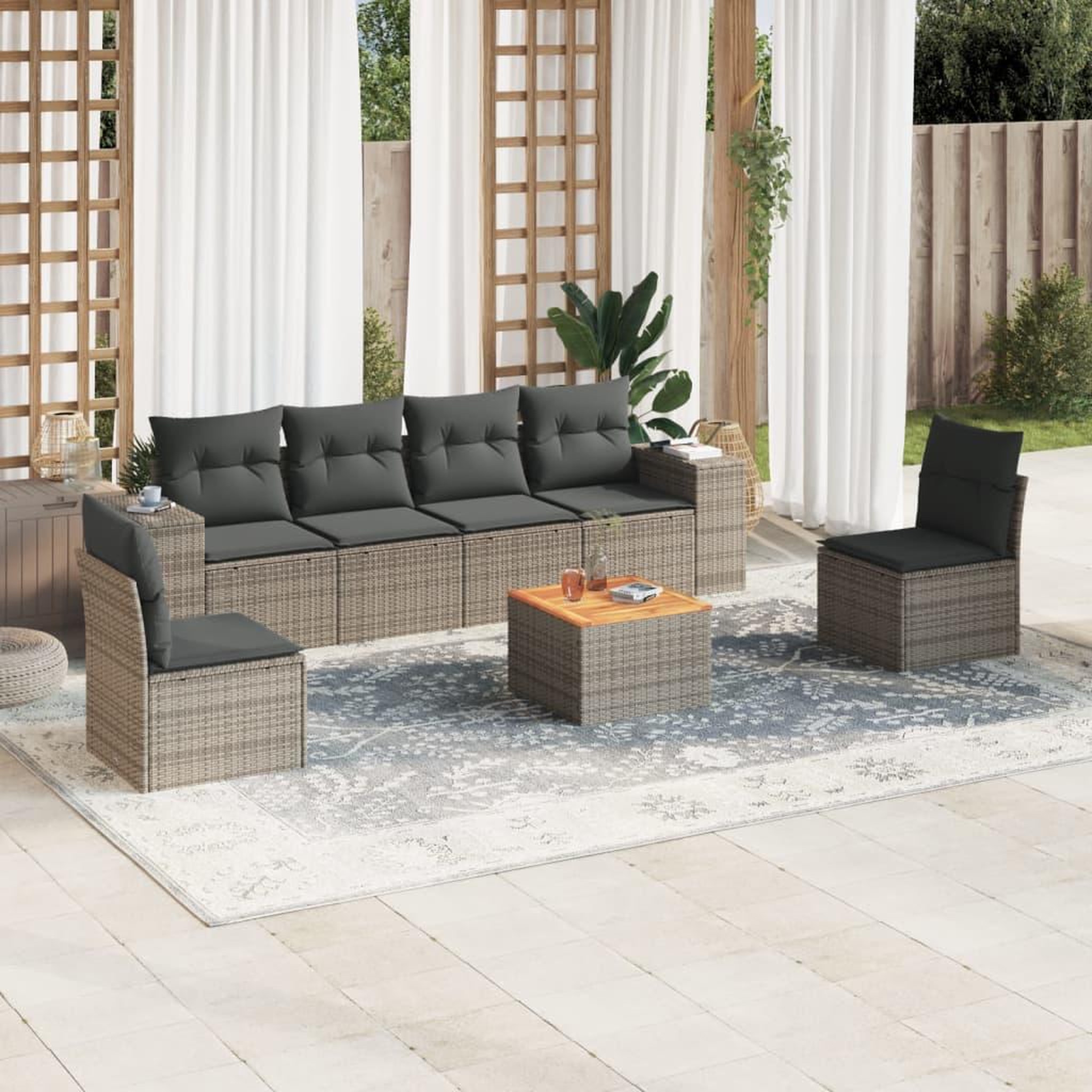 Voir la diapositive 1 : VIDAXL Salon de jardin avec coussins 7 pcs gris resine tressee