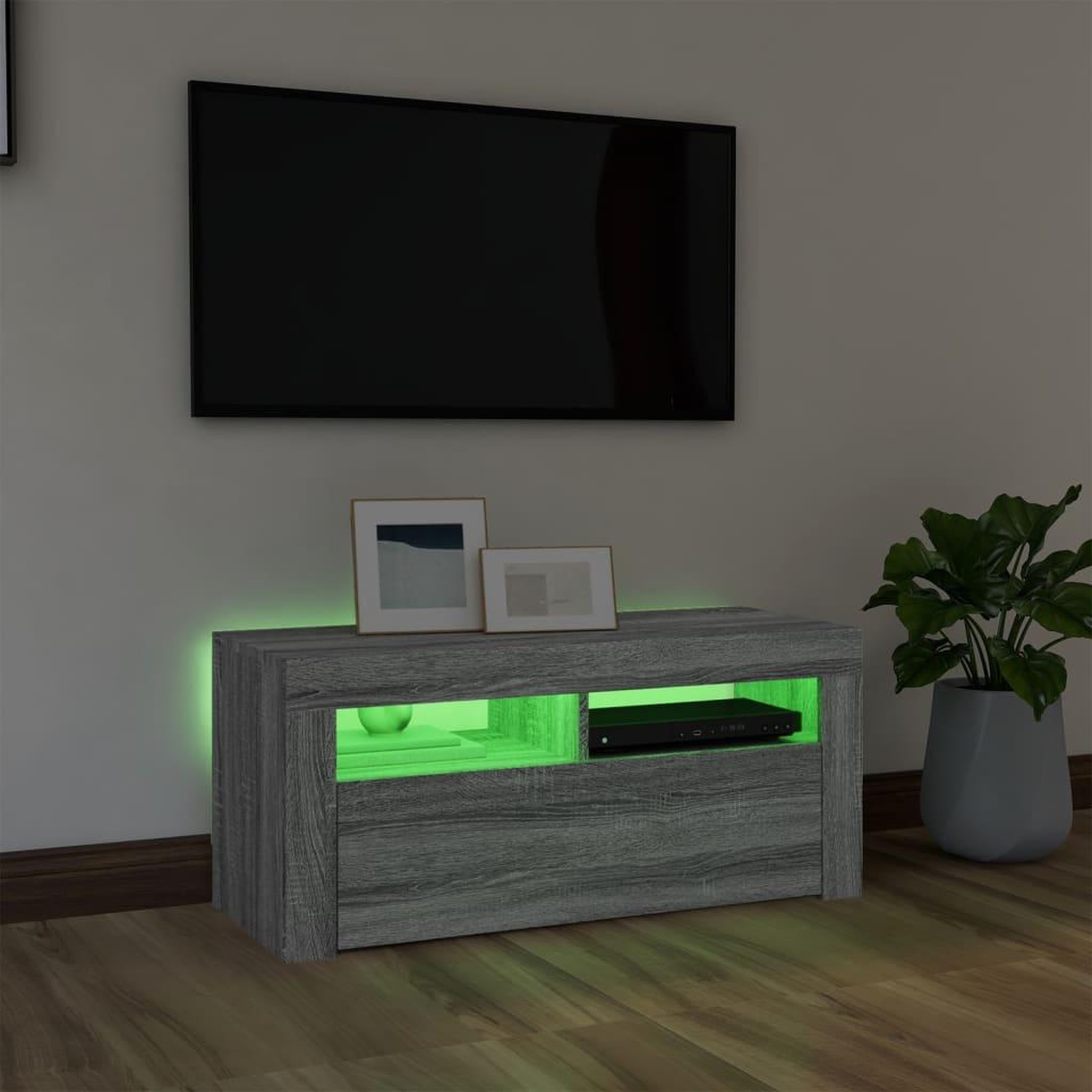 Voir la diapositive 4 : VIDAXL Meuble TV avec lumieres LED Sonoma gris 90x35x40 cm