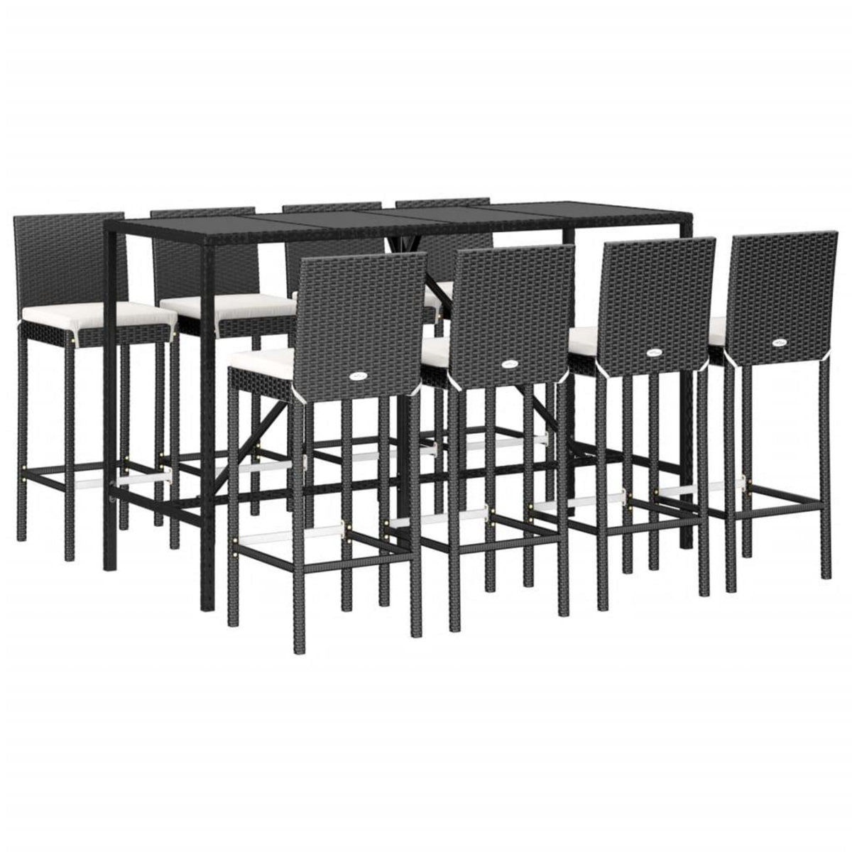 VIDAXL Ensemble de bar de jardin 9 pcs avec coussins noir poly rotin