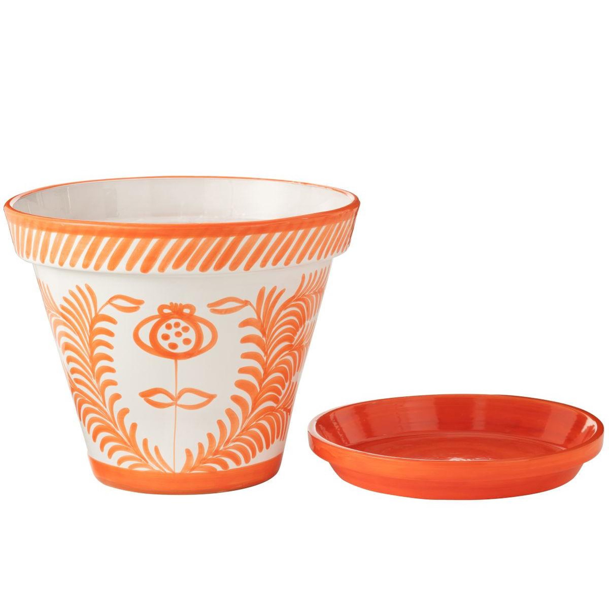 Voir la diapositive 2 : J-LINE Pot Avec Soucoupe en Céramique  Granada  50cm Orange