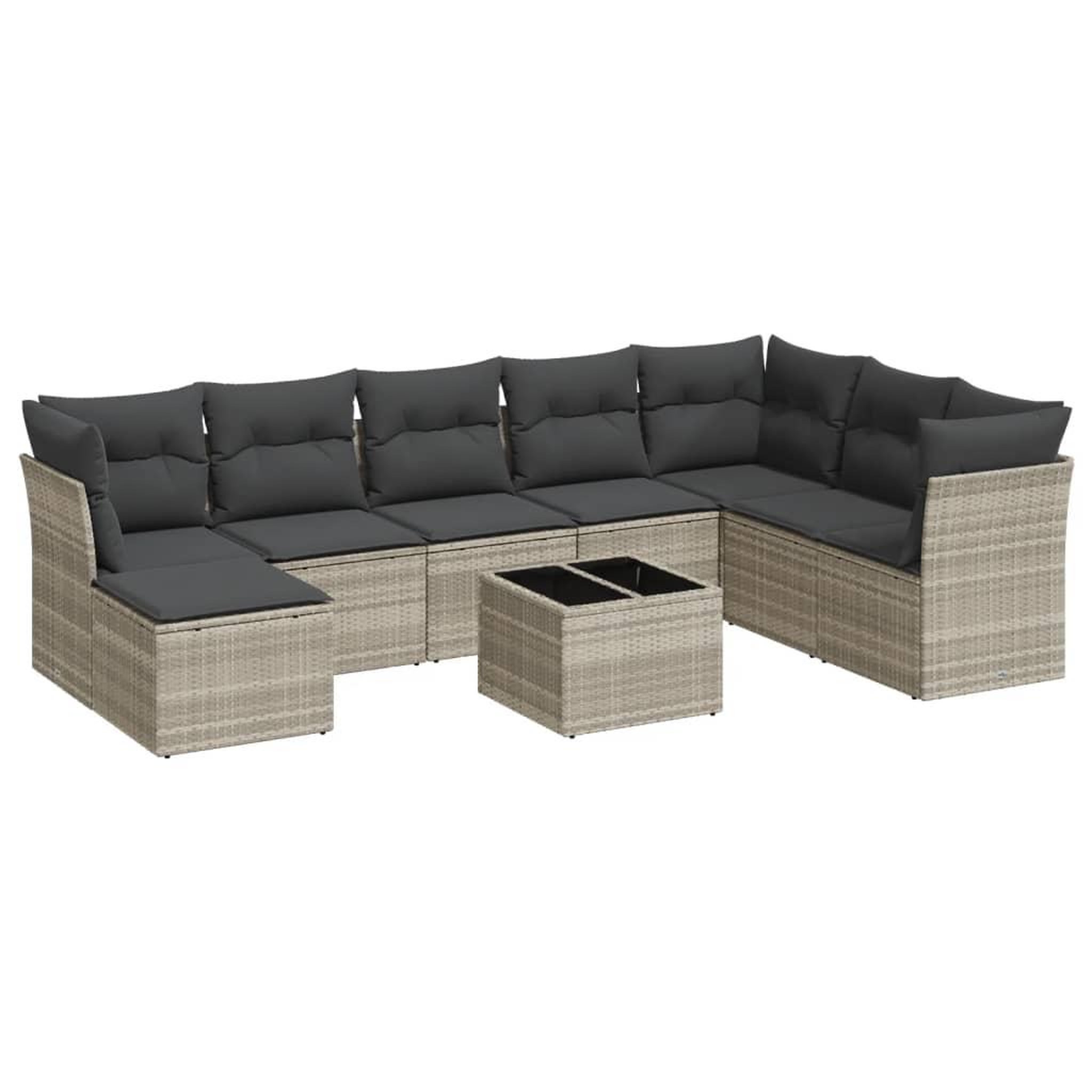 Voir la diapositive 2 : VIDAXL Salon de jardin 9 pcs avec coussins gris clair resine tressee