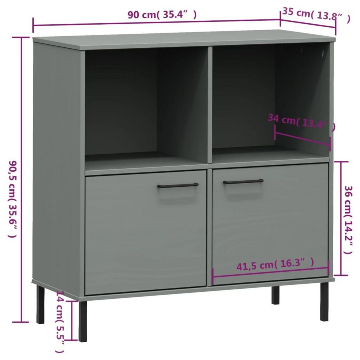 VIDAXL Bibliotheque avec pieds en metal Gris 90x35x90,5 cm Bois OSLO