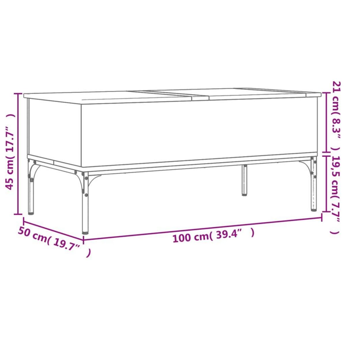 VIDAXL Table basse noir 100x50x45 cm bois d'ingenierie et metal