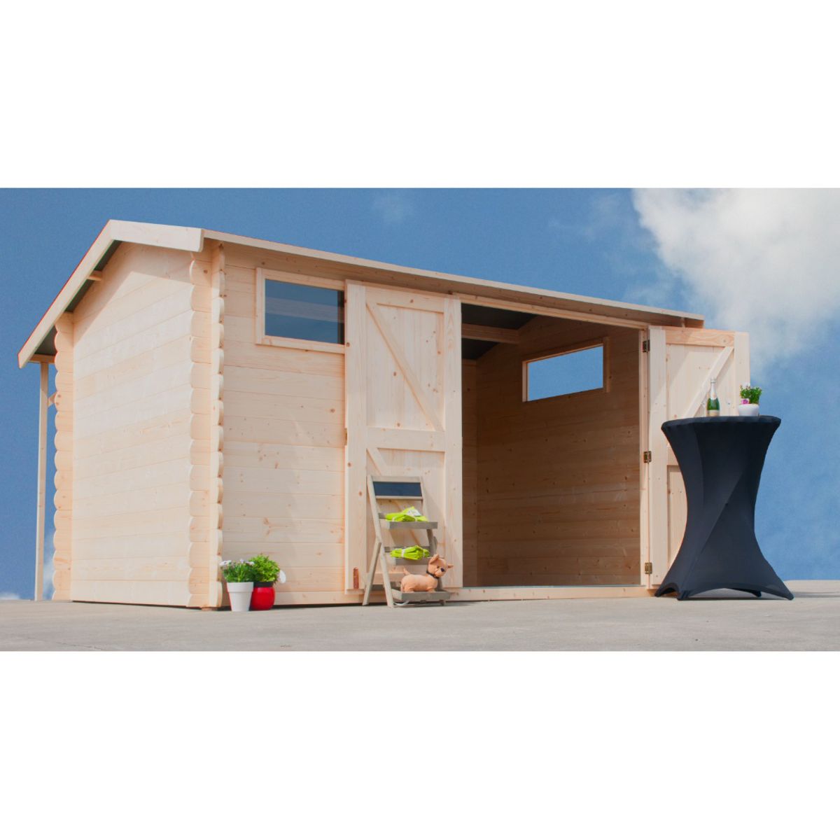 Abri bois avec auvent Amol / 7.92m² / 28mm