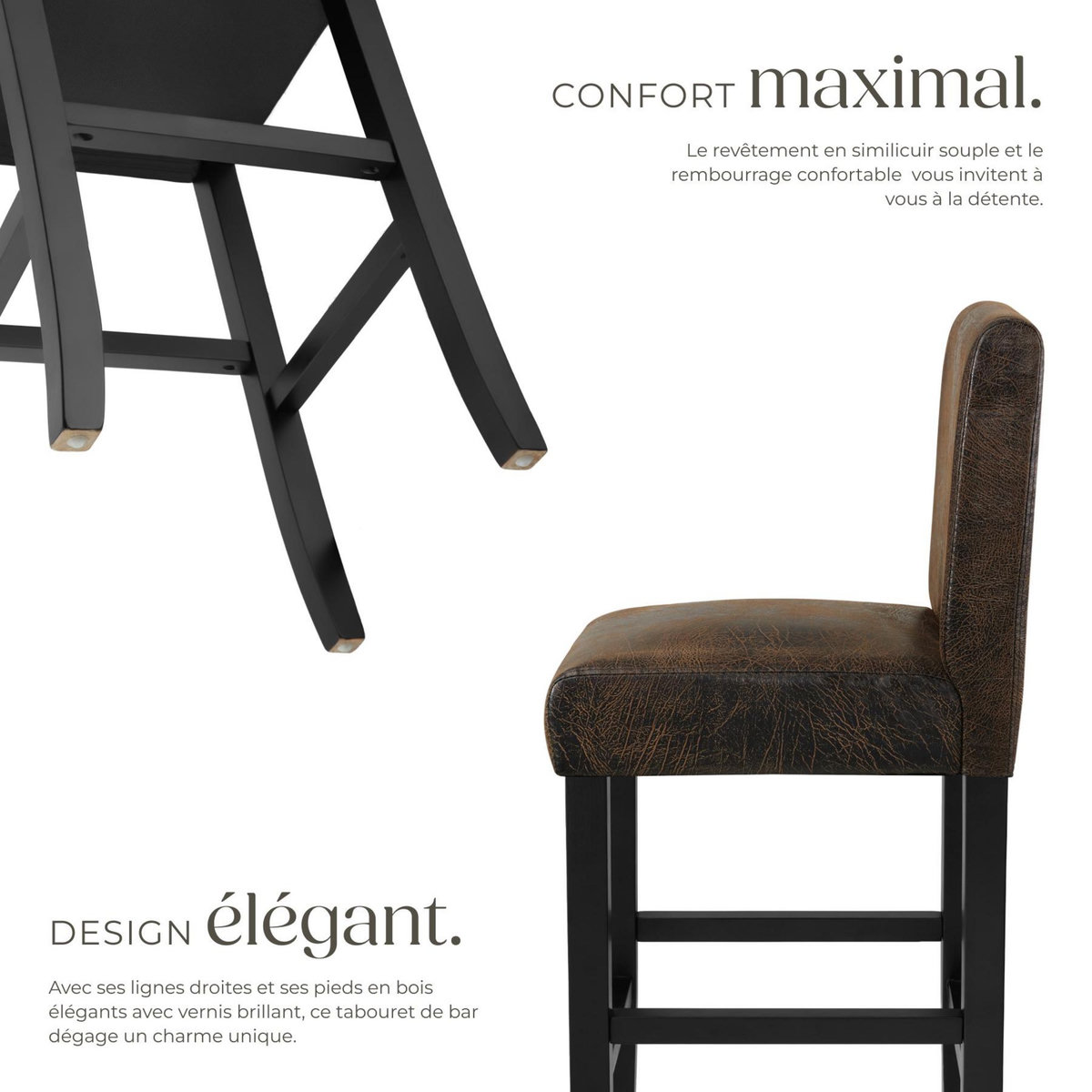 tectake Tabouret de bar rembourré avec dossier marron foncé