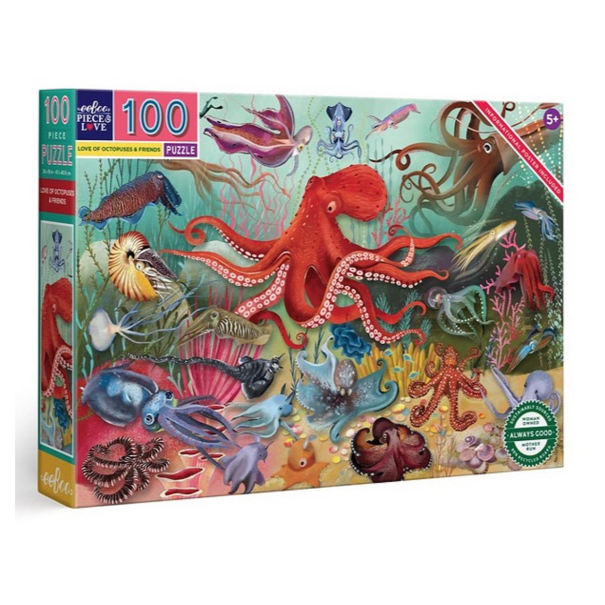 Voir la diapositive 1 : Eeboo Puzzle 100 pieces l'amour des pieuvres
