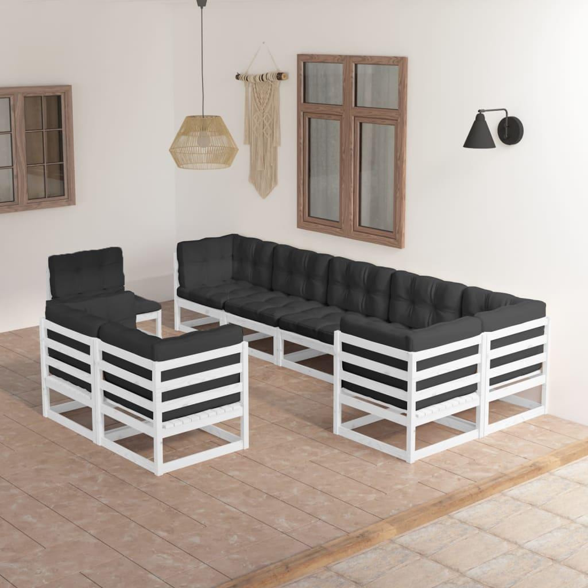 Voir la diapositive 1 : VIDAXL Salon de jardin 9 pcs avec coussins Bois de pin massif