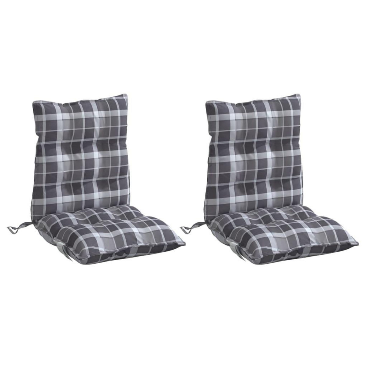 VIDAXL Coussins de chaise a dossier bas lot de 2 motif carreaux gris