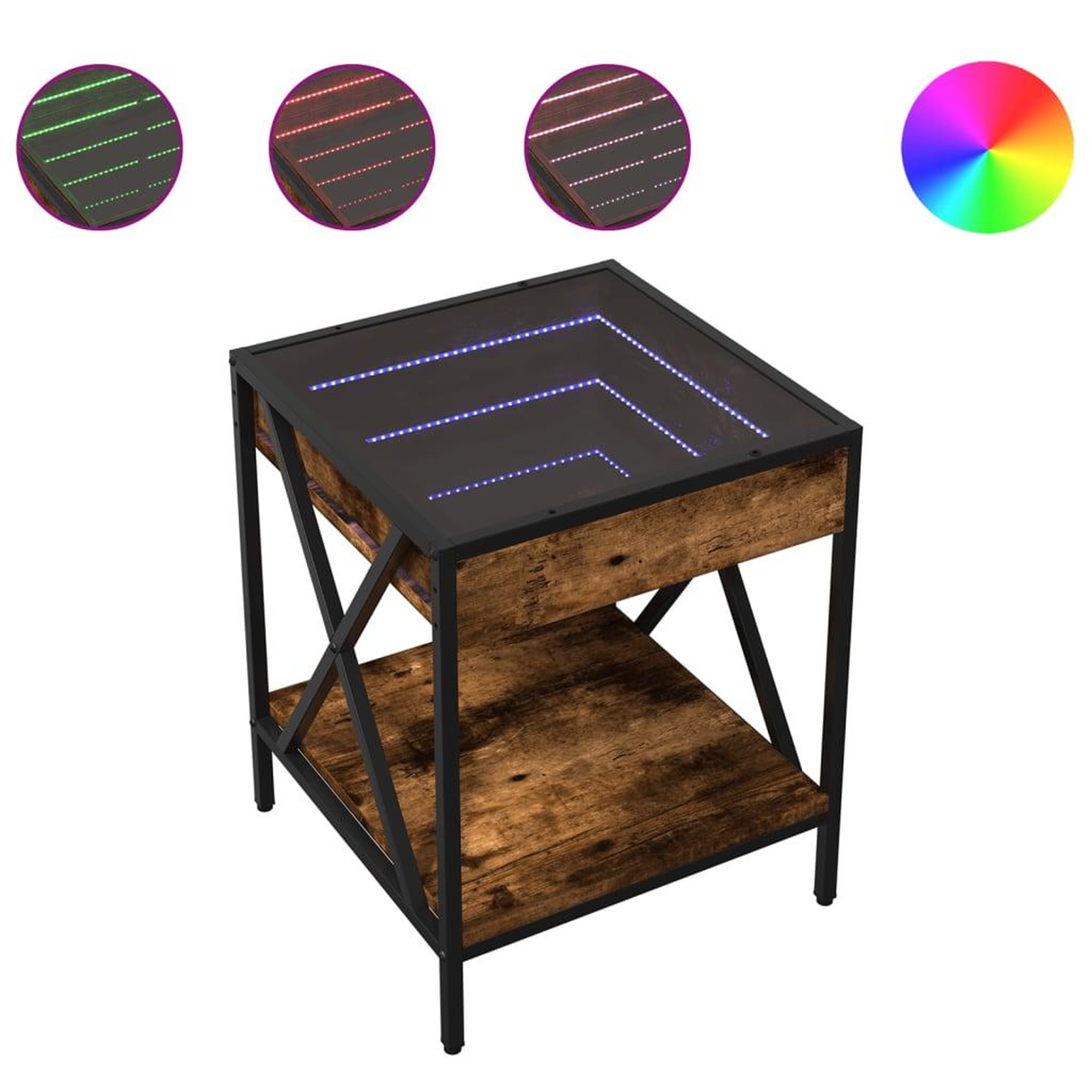 Voir la diapositive 2 : VIDAXL Table de chevet avec LED infini chene fume 40x40x49 cm