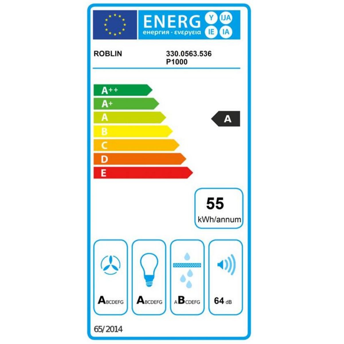 ROBLIN Hotte décorative inclinée 80cm 580m3/h blanc - 5630306