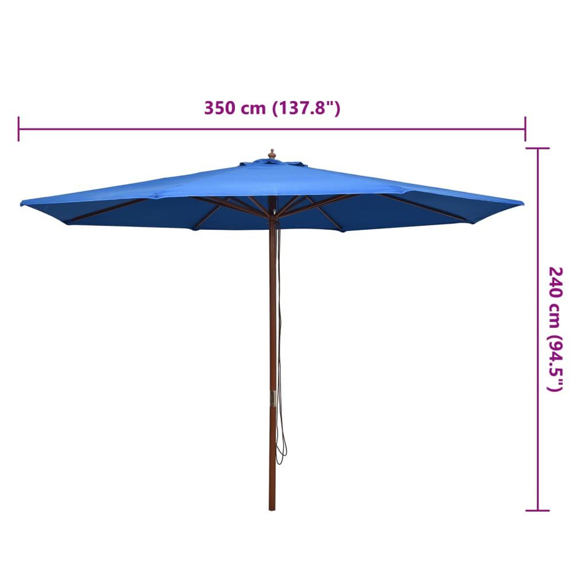 Voir la diapositive 6 : VIDAXL Parasol d'exterieur avec mat en bois 350 cm Bleu
