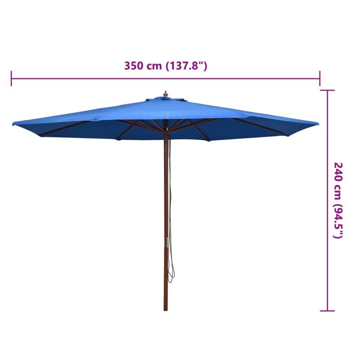 VIDAXL Parasol d'exterieur avec mat en bois 350 cm Bleu