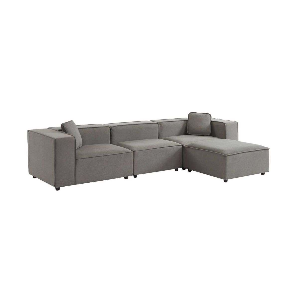 SWEEEK Canapé modulable tissu gris 3-4 places déperlant. 2 corners + 1 assise + 1 pouf