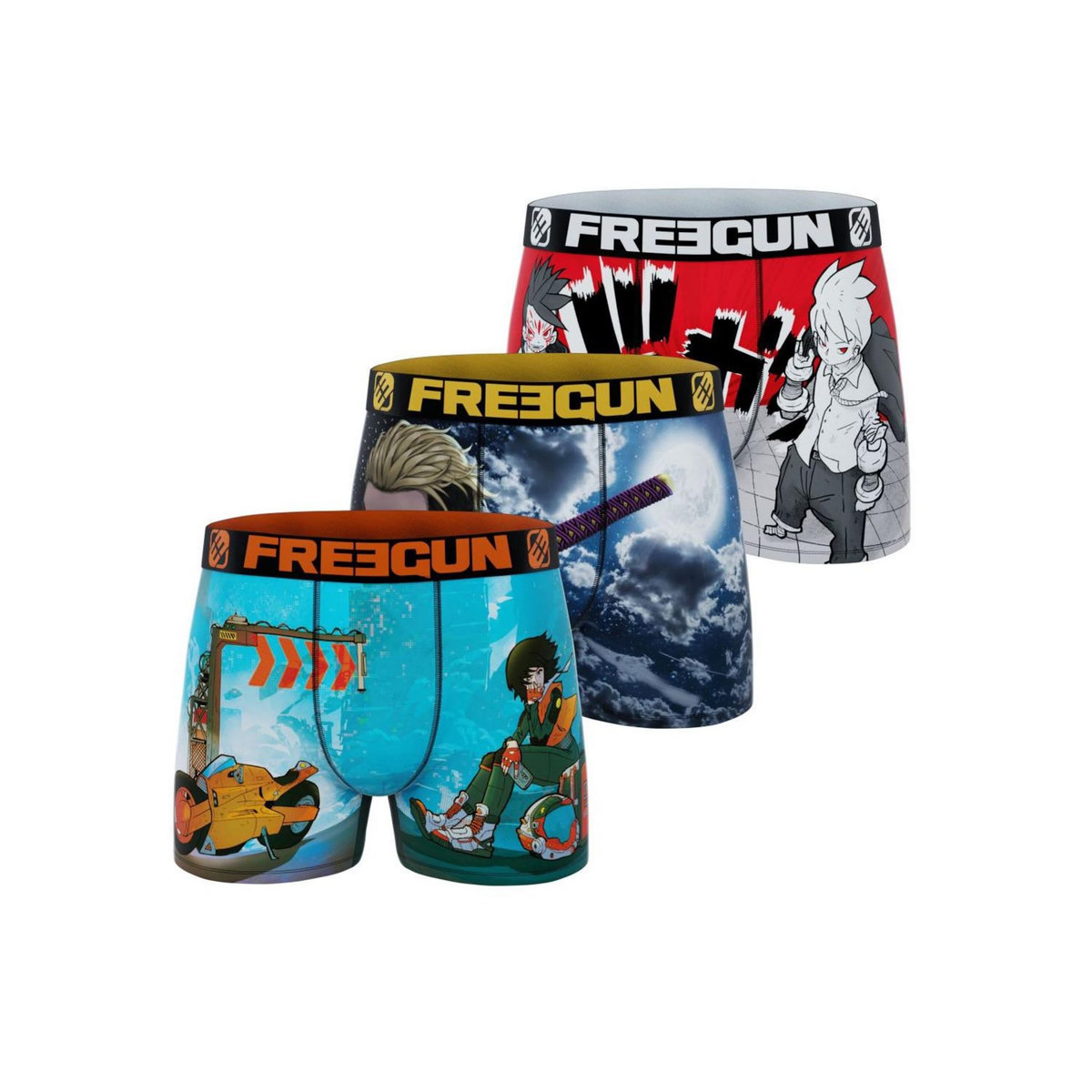FREEGUN Lot de 3 boxers homme Manga Style Hero