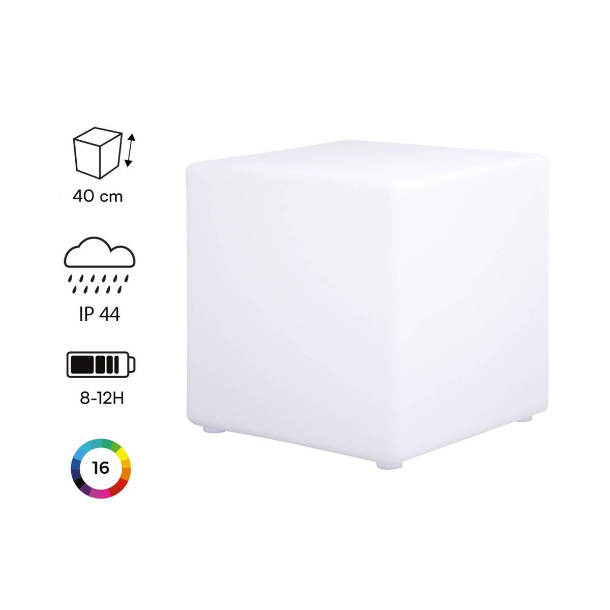 SWEEEK Cube lumineux LED 40cm 16 couleurs résistant à l'eau rechargeable, avec télécommande