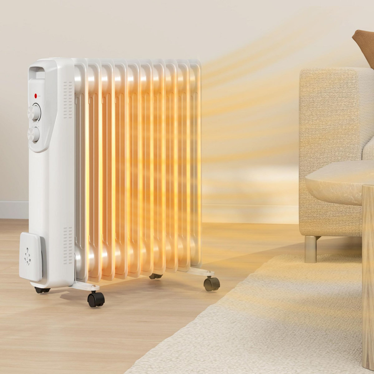 HOMCOM Radiateur électrique bain d'huile 2500W - 3 puissances - 11 éléments - mobile - blanc