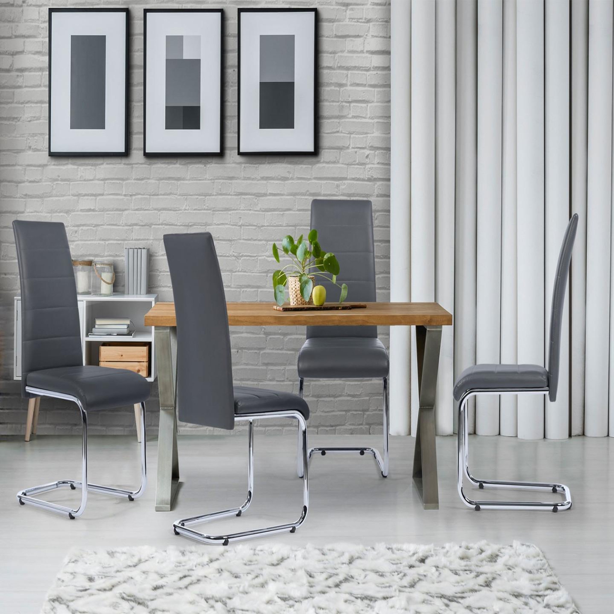 Voir la diapositive 2 : ID MARKET Lot de 4 chaises mia grises pour salle à manger