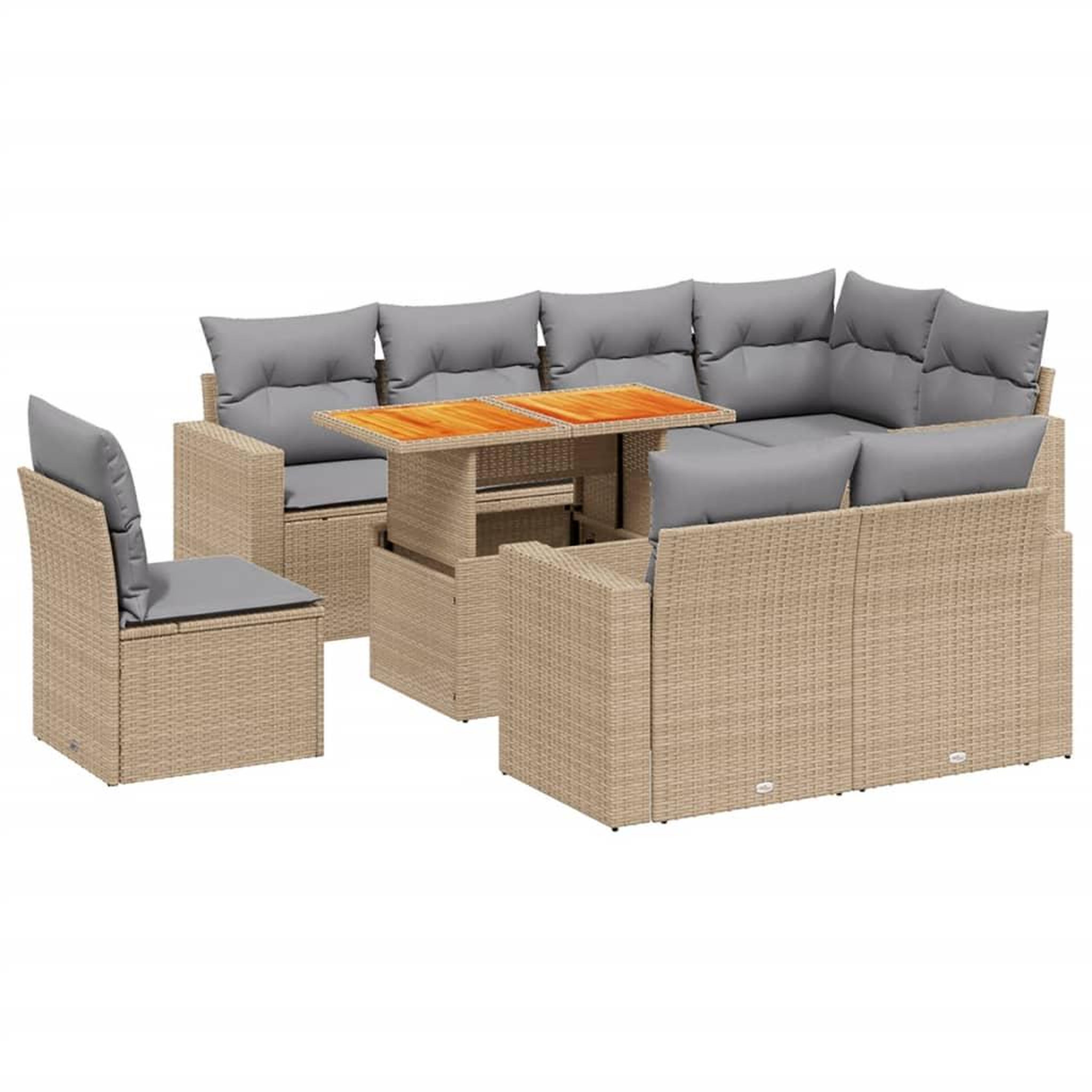 Voir la diapositive 2 : VIDAXL Salon de jardin avec coussins 9 pcs beige resine tressee