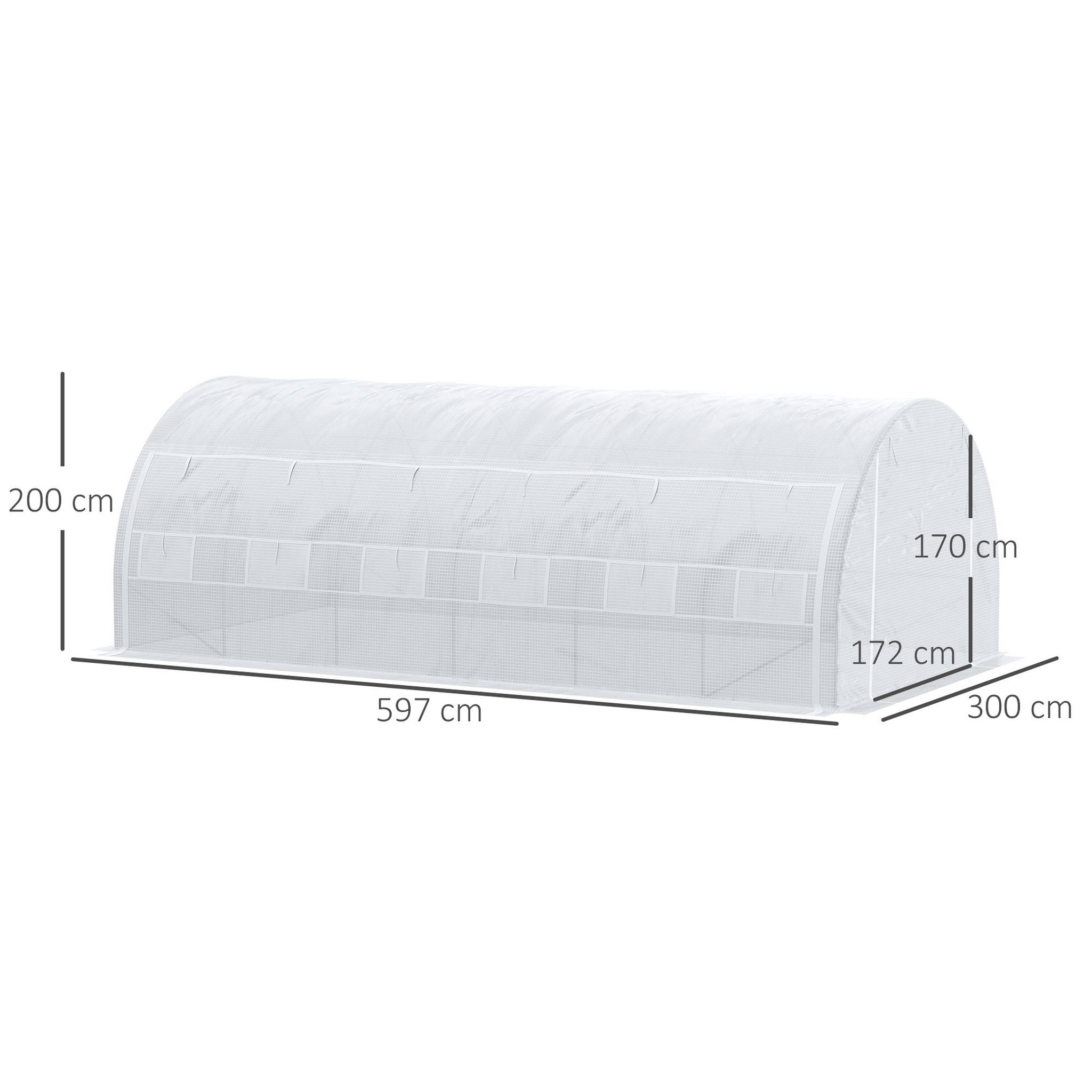 Voir la diapositive 3 : OUTSUNNY Serre de jardin tunnel 18 m² dim. 5,97l x 3,02l x 2h m - 12 fenêtres, porte zippée enroulable - châssis tubulaire acier galvanisé, bâche pe haute densité blanc