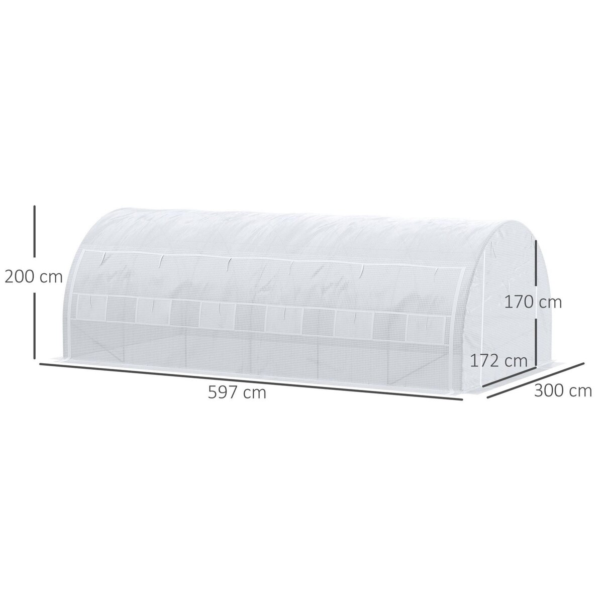 OUTSUNNY Serre de jardin tunnel 18 m² dim. 5,97L x 3,02l x 2H m - 12 fenêtres, porte zippée enroulable - châssis tubulaire acier galvanisé, bâche PE haute densité blanc