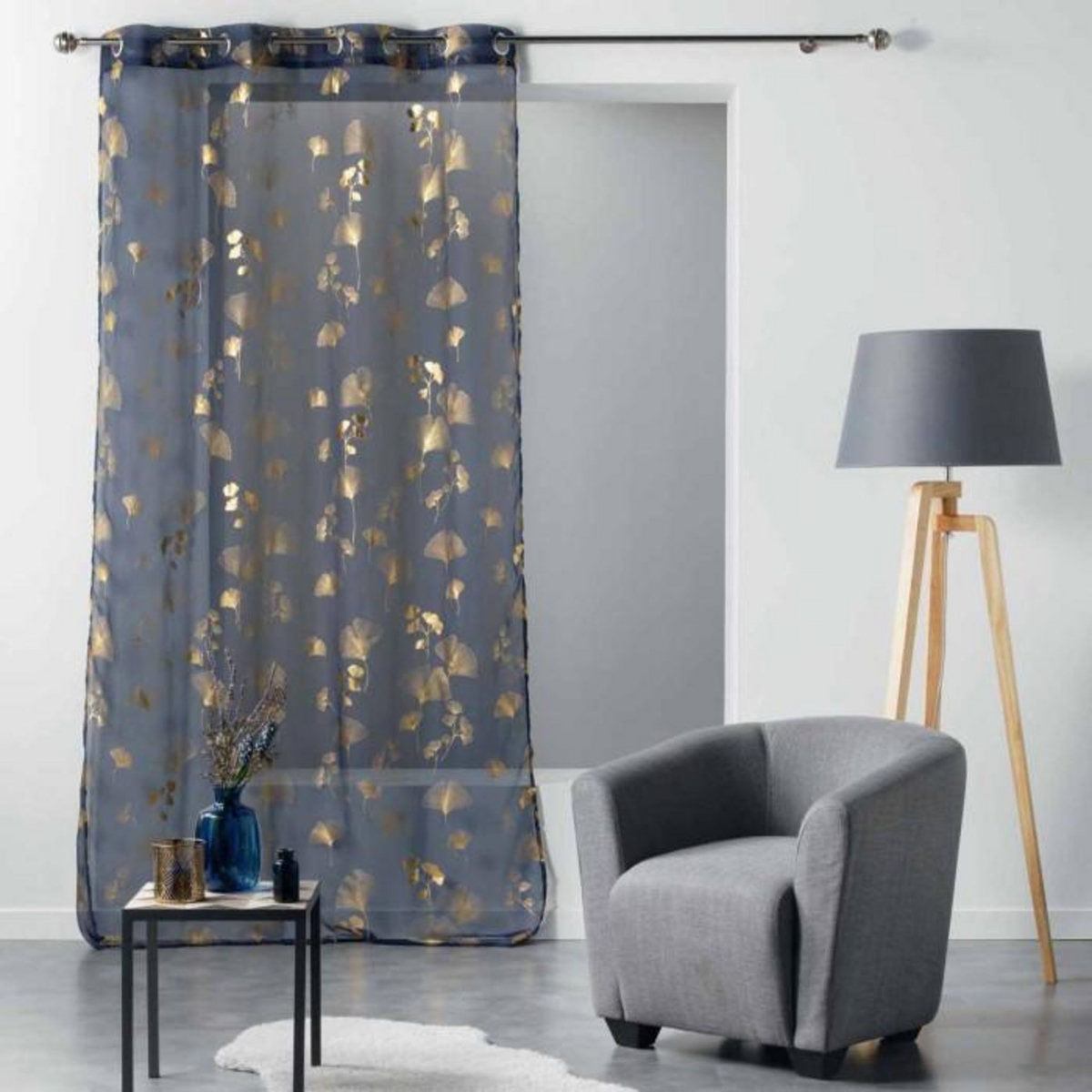 Paris Prix Rideau Voilage à Œillets  Bloomy  140x240cm Bleu