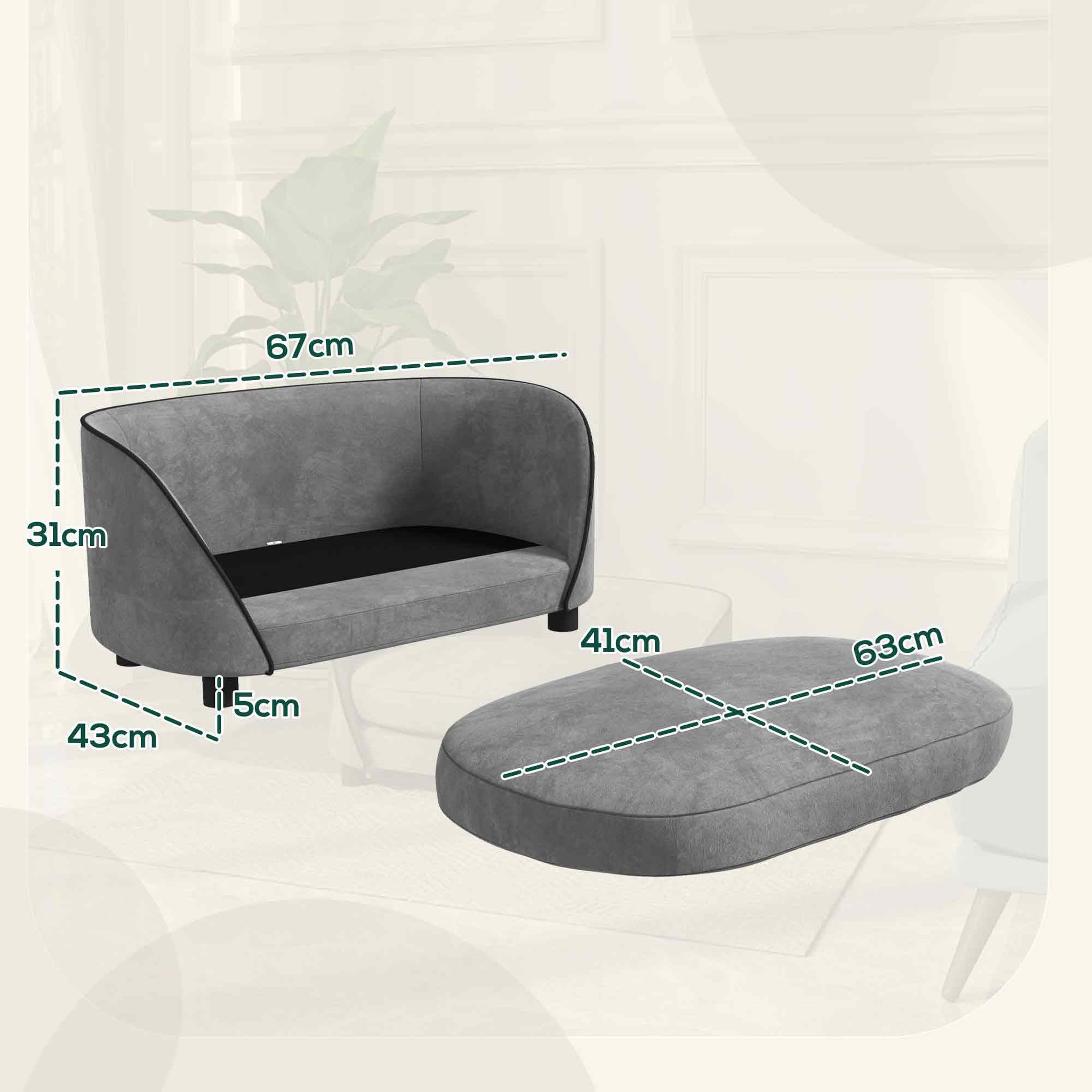 Voir la diapositive 3 : PAWHUT Canapé pour chien design - coussin déhoussable - dim. 67L x 43l x 31H cm - velours gris