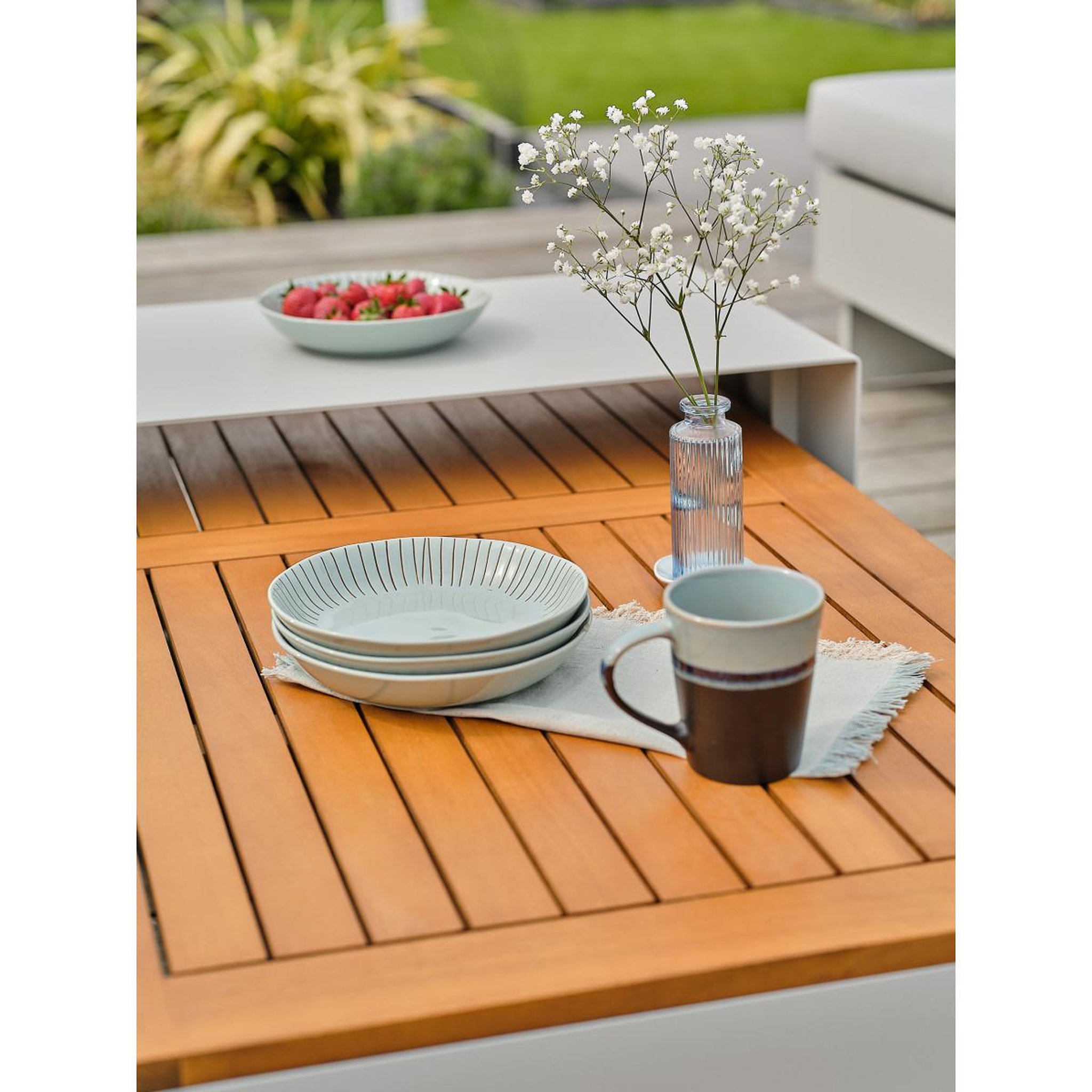 Voir la diapositive 6 : Paris Prix Salon d'angle de jardin 6 places  minera  245cm gris & naturel