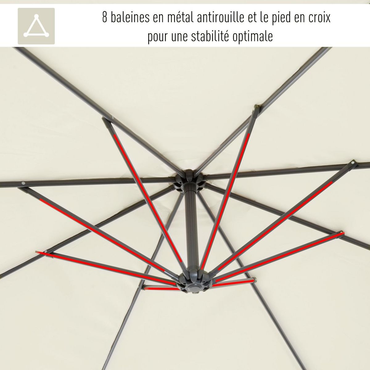 OUTSUNNY Parasol déporté octogonal inclinable rabattable diamètre 3 m parasol de jardin avec pied en croix crème