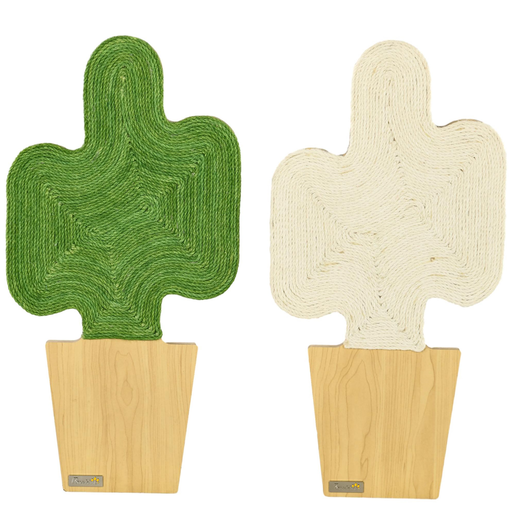 Voir la diapositive 1 : PAWHUT Lot de 2 griffoirs grattoirs murals design cactus dim. 30l x 60h cm jute naturelle écru verte aspect bois clair