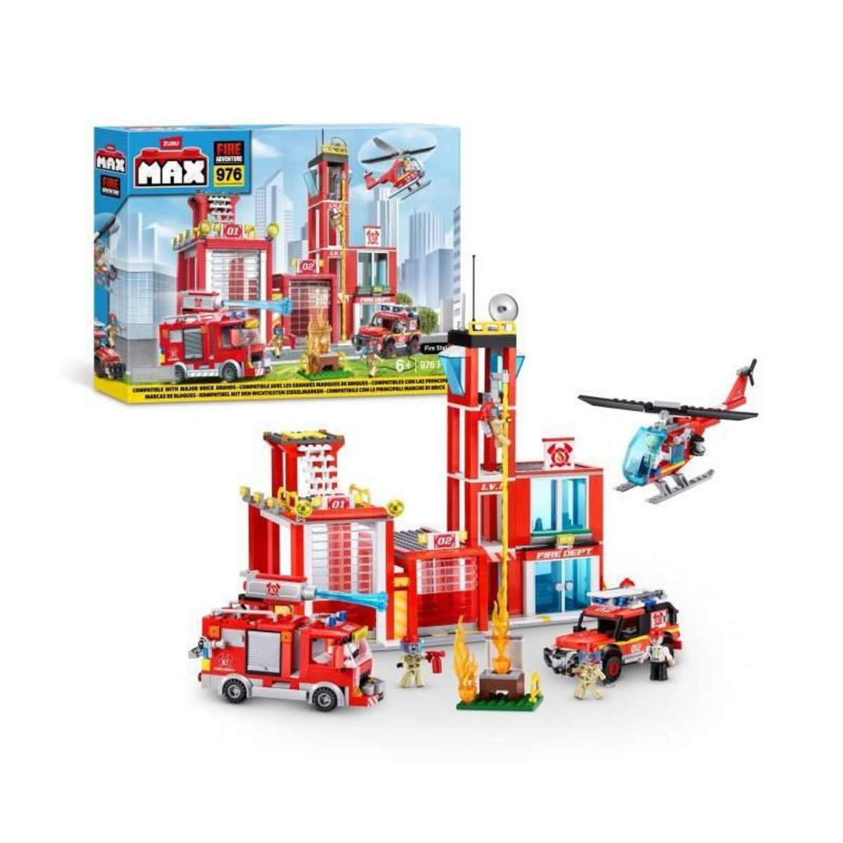 ZURU Set de Construction - ZURU - Fire Station Large (976 pieces) - Crée une caserne de pompiers avec véhicules et accessoires