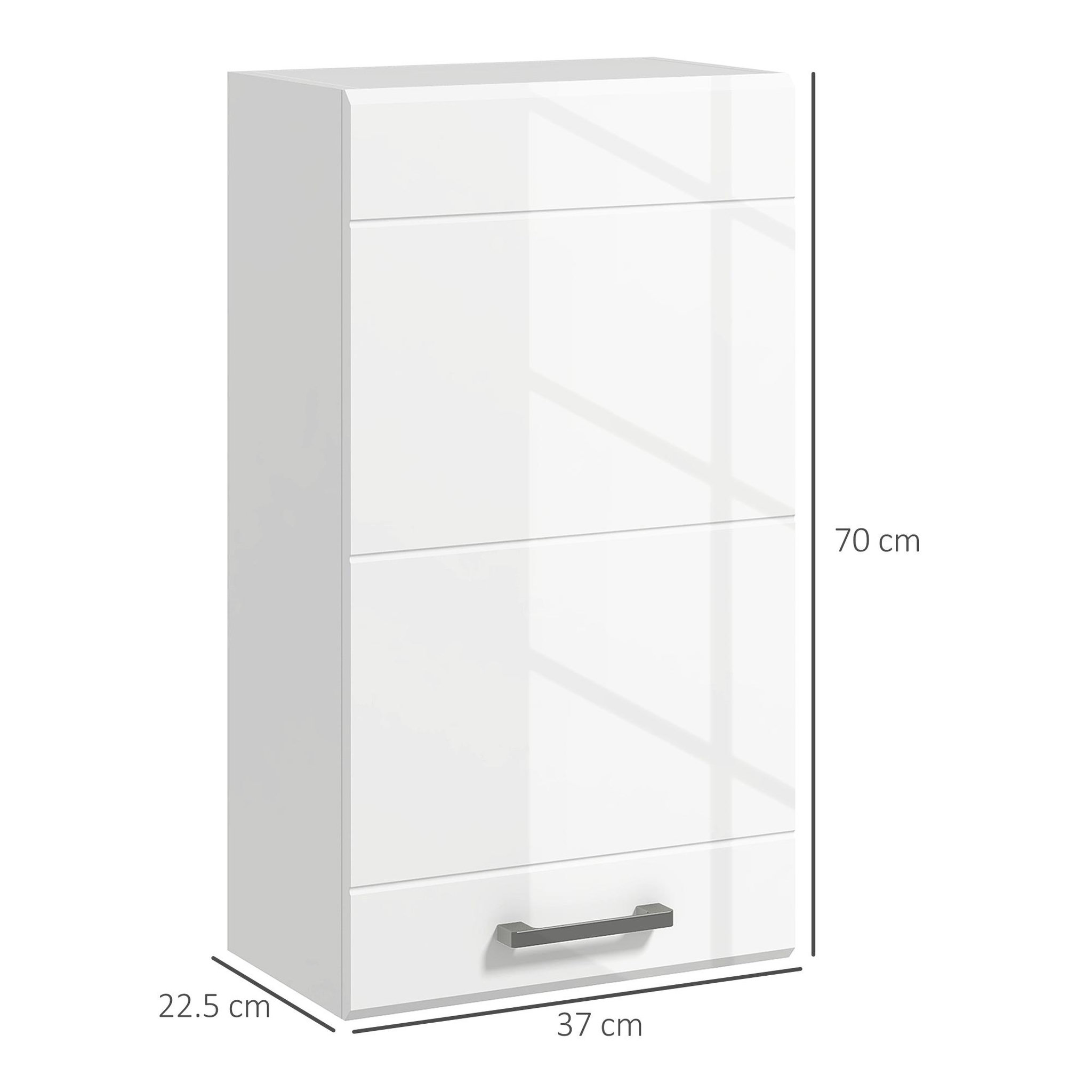 Voir la diapositive 3 : KLEANKIN Armoire haute murale de salle de bain ou wc - placard porte 2 étagères - dim. 41l x 18l x 52h cm - mdf blanc mat laqué