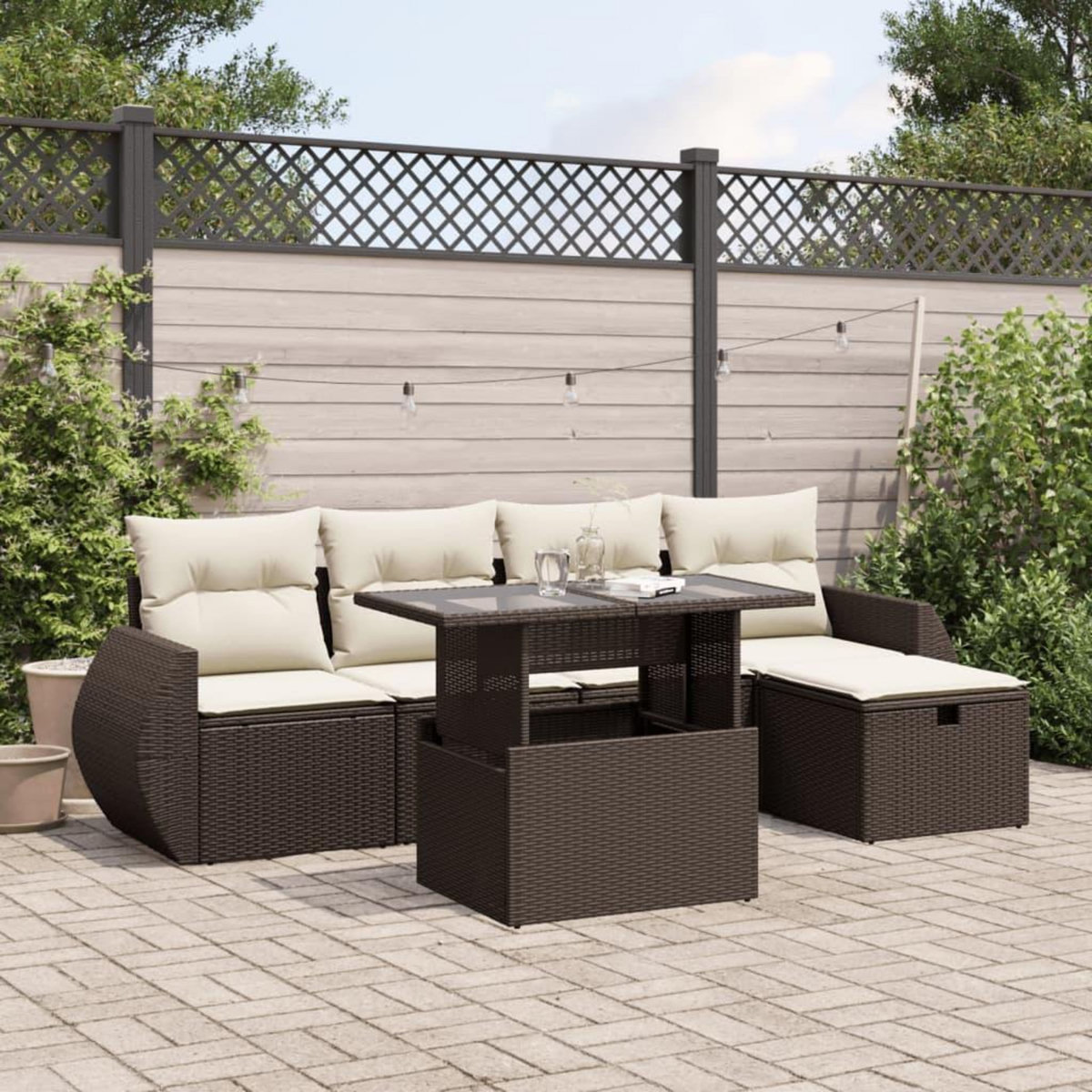 VIDAXL Salon de jardin avec coussins 6 pcs marron resine tressee