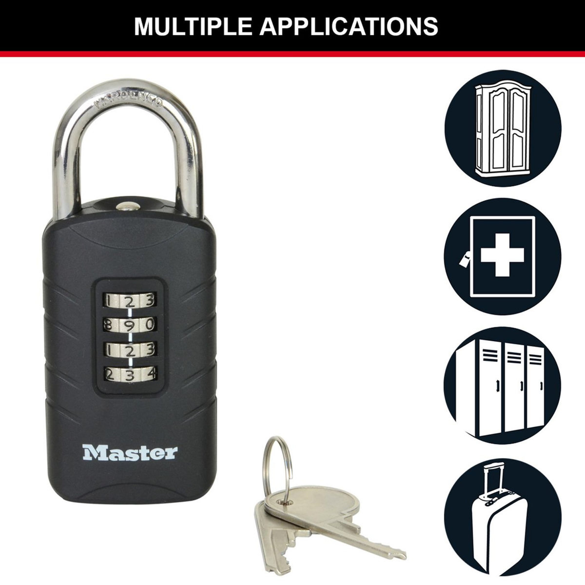 Master lock 656EURDBLK Cadenas à combinaison avec clé de secours pour un usage extérieur, 120 x 48 x 20 mm