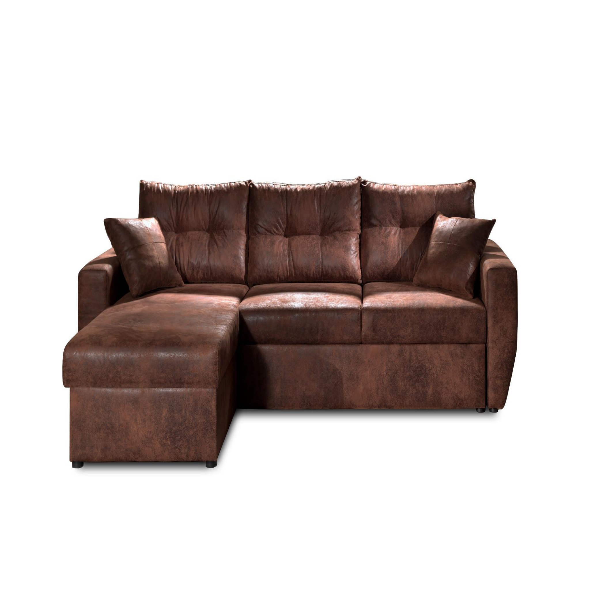 BEST MOBILIER Astoria - canapé d'angle réversible - convertible avec coffre - style industriel - 4 places. Coloris disponibles : Marron