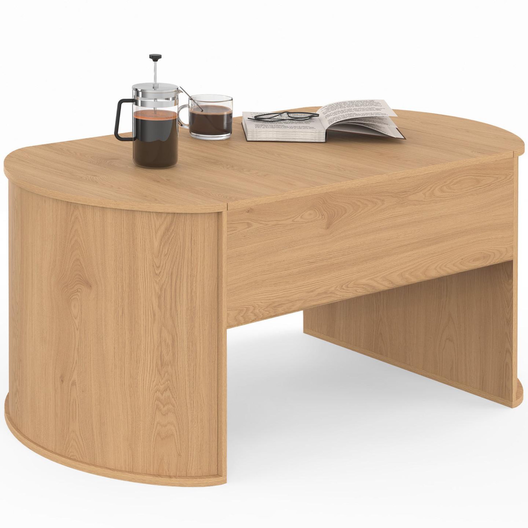 Voir la diapositive 5 : ID MARKET Table basse ovale plateau relevable divia 100 cm bois façon hêtre design arrondi